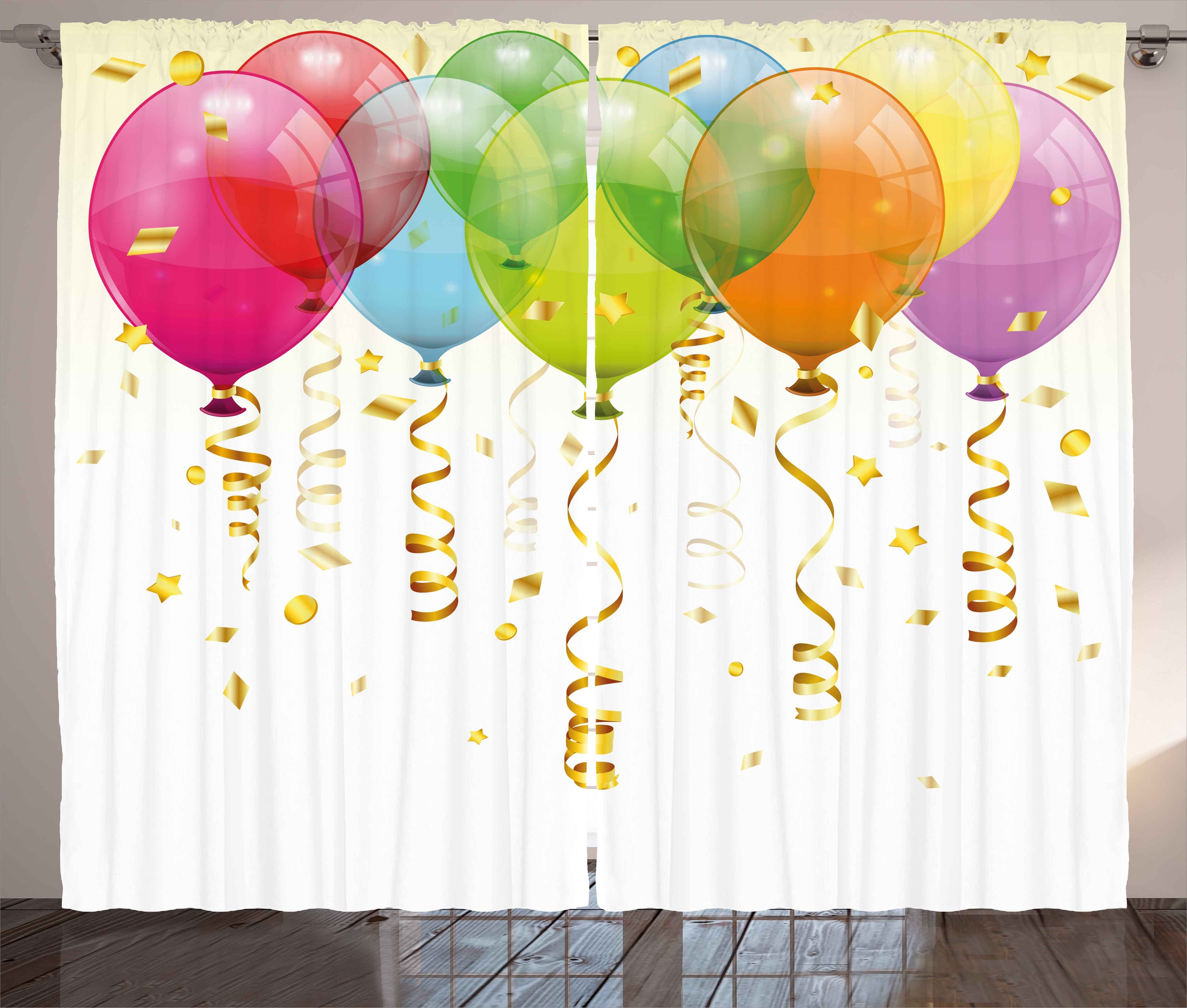 Gardine Schlafzimmer Kräuselband Vorhang mit Schlaufen und Haken, Abakuhaus, Party 3D Balloons Regen