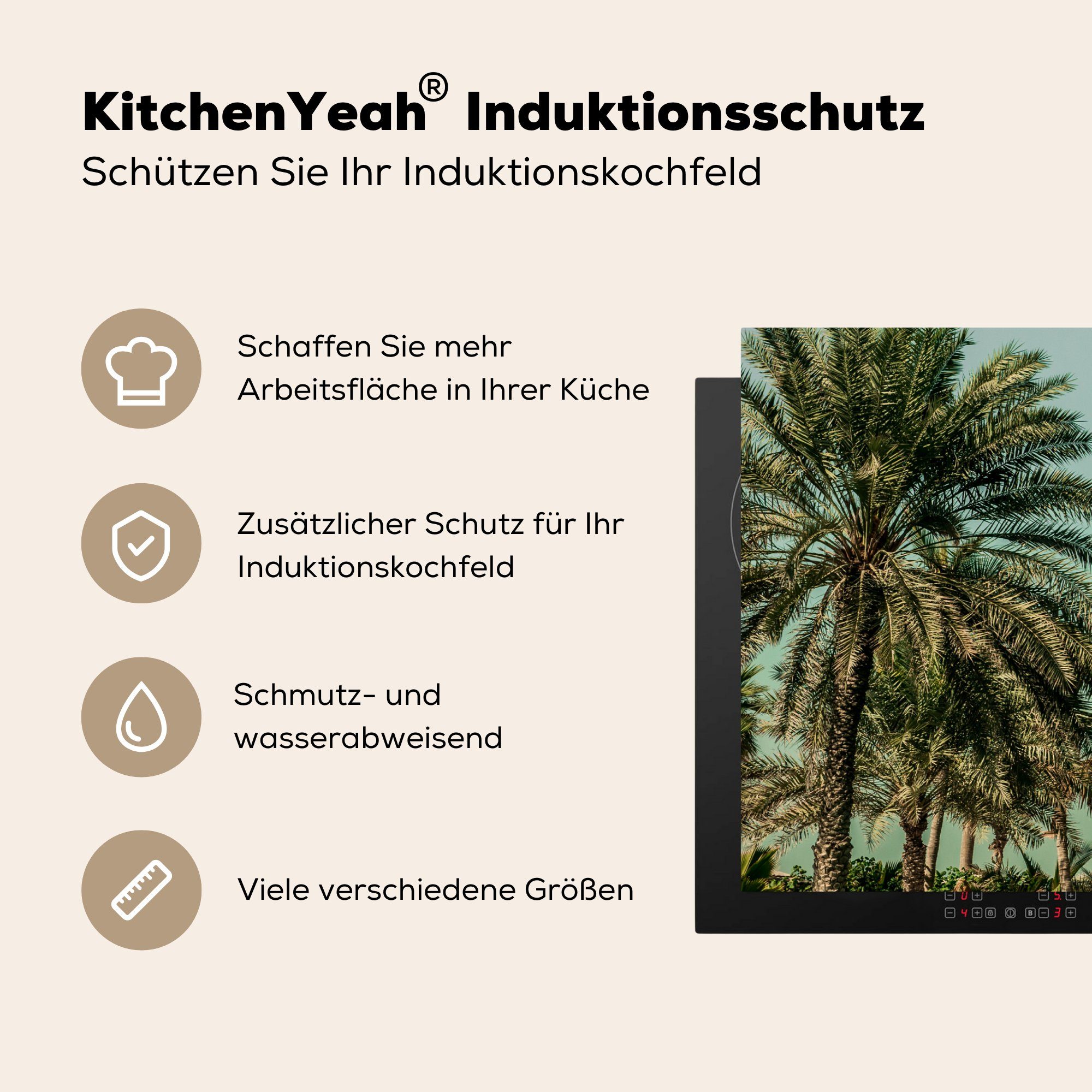 Himmel für - Vinyl, Tropisch, MuchoWow (1 die Herdblende-/Abdeckplatte - cm, Sommer Induktionskochfeld tlg), 81x52 Ceranfeldabdeckung küche, Schutz - Palme