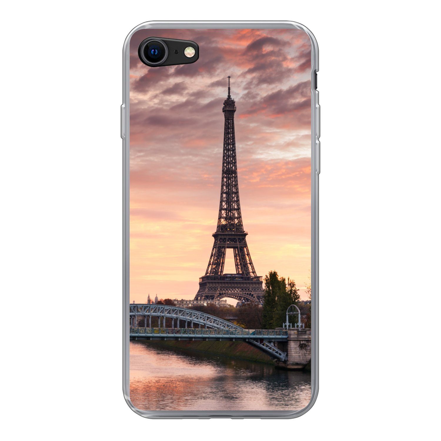MuchoWow Handyhülle für Apple iPhone 8 Paris - Eiffelturm - Brücke, Smartphone-Bumper, Print, Handy Schutzhülle Dünn