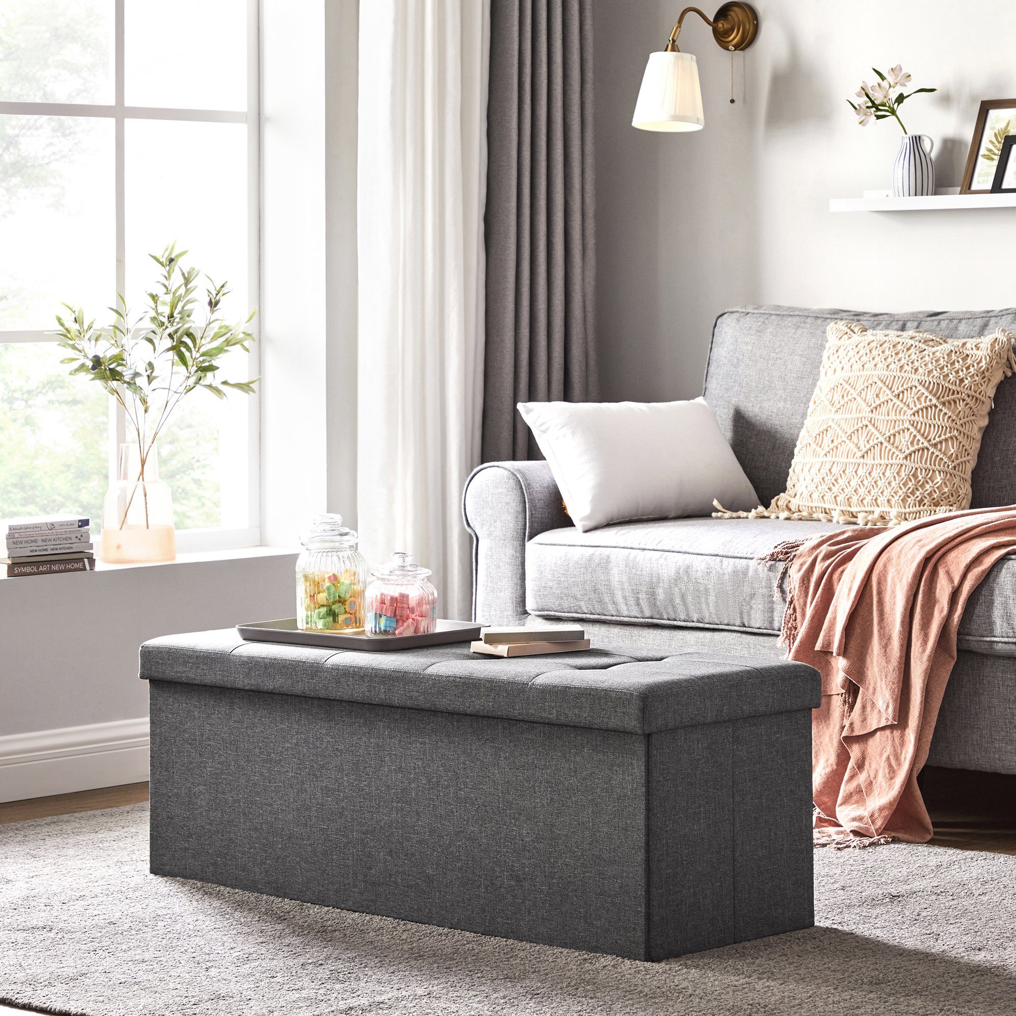 SONGMICS Sitzbank 76/110cm Mit Stauraum Klappbare Sitztruhe