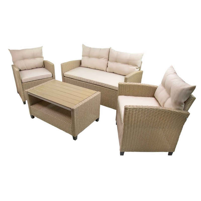 Green Spirit Gartenlounge-Set Garten Sitzgruppe Madeira III, (Set, 6-tlg), 2-Sitzer Sofa: 124x67x74cm, Sessel: 67x66x74cm, Tisch 90x55x46cm