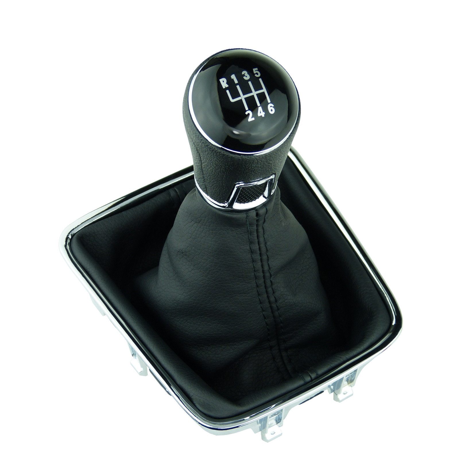 L & P Car Design Schalthebel Schaltknauf für VW Golf Plus Tiguan Sharan mit Chrom Rahmen (Set, 1 St., Schaltknauf + Schaltsack + Einbauzubehör), Plug&Play Montage