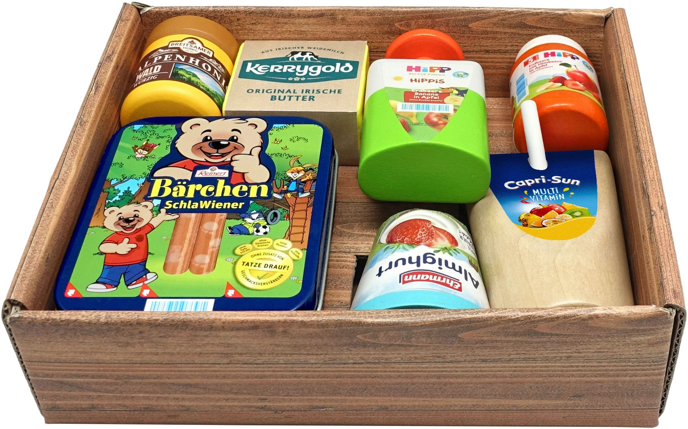 Tanner Kaufladensortiment Großes Kaufladen Set aus Holz mit 7 Markenminiaturen, aus Holz, FSC® - schützt Wald