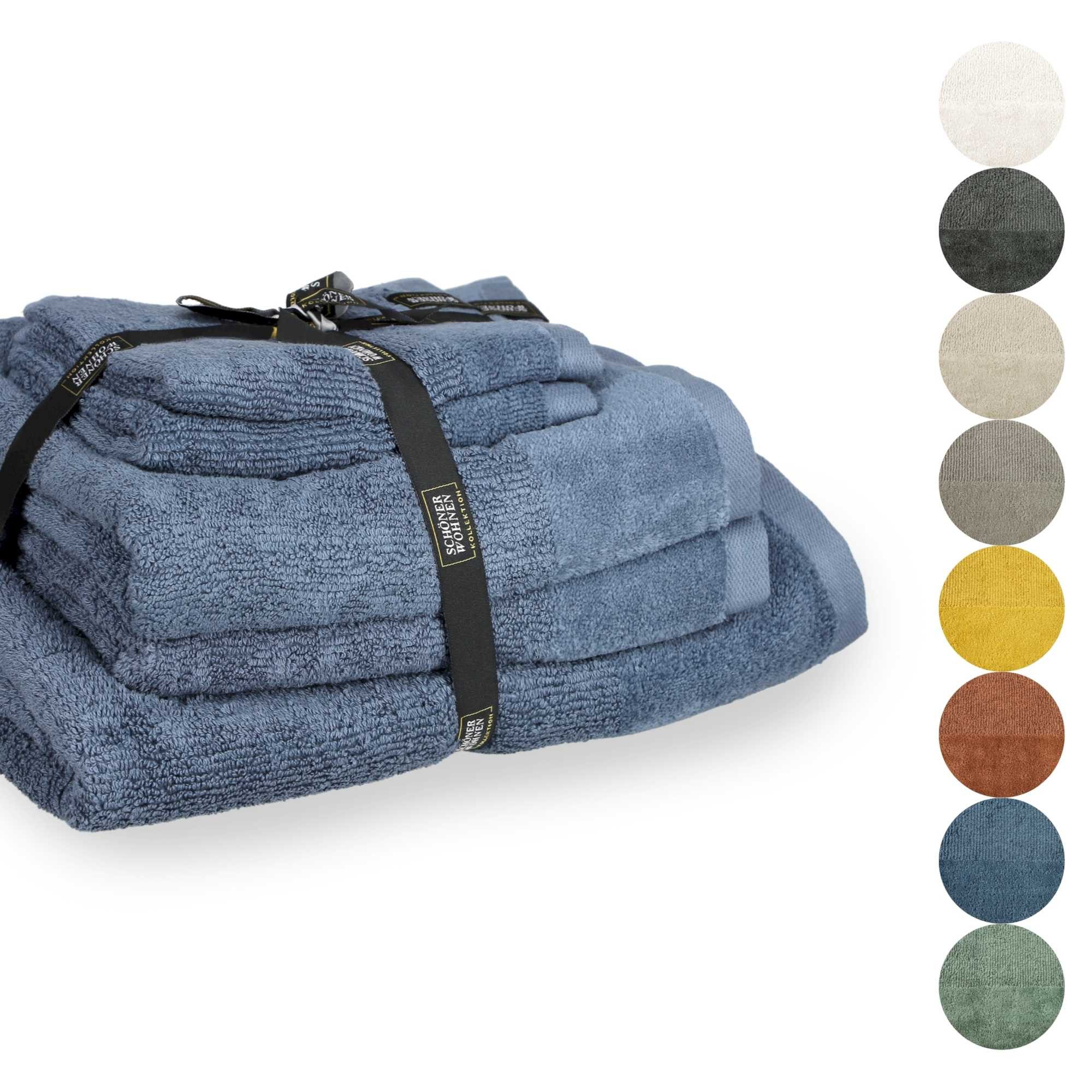 SCHÖNER WOHNEN-Kollektion Handtuch Set SENSE Handtuch Set, Baumwolle (Spar-Set, 1-St), 5er Set (1x 140x70 cm / 2x 100x50 cm / 2x 50x30 cm) in Blau