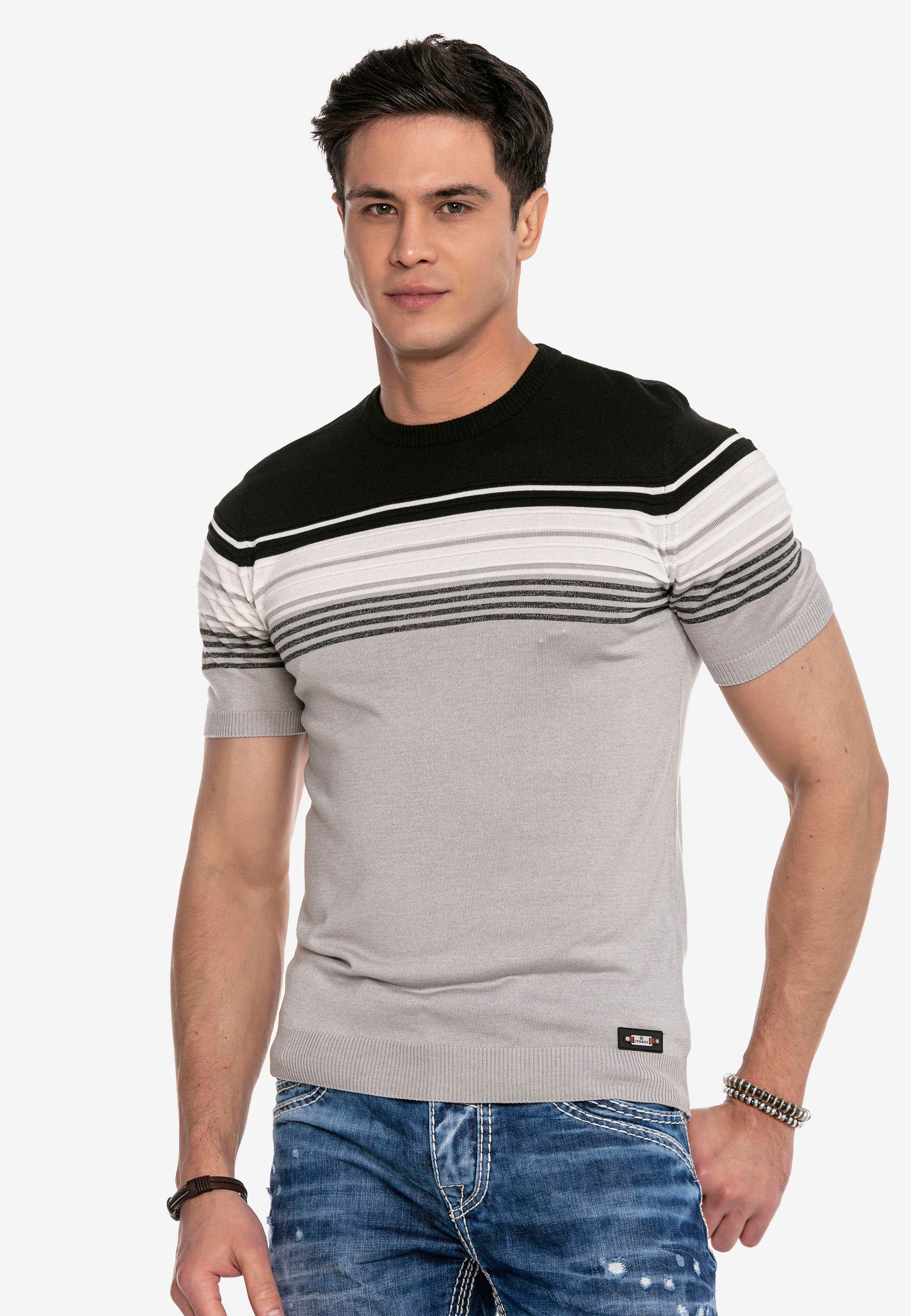 Cipo & Baxx T-Shirt mit modischem Streifenmuster grau