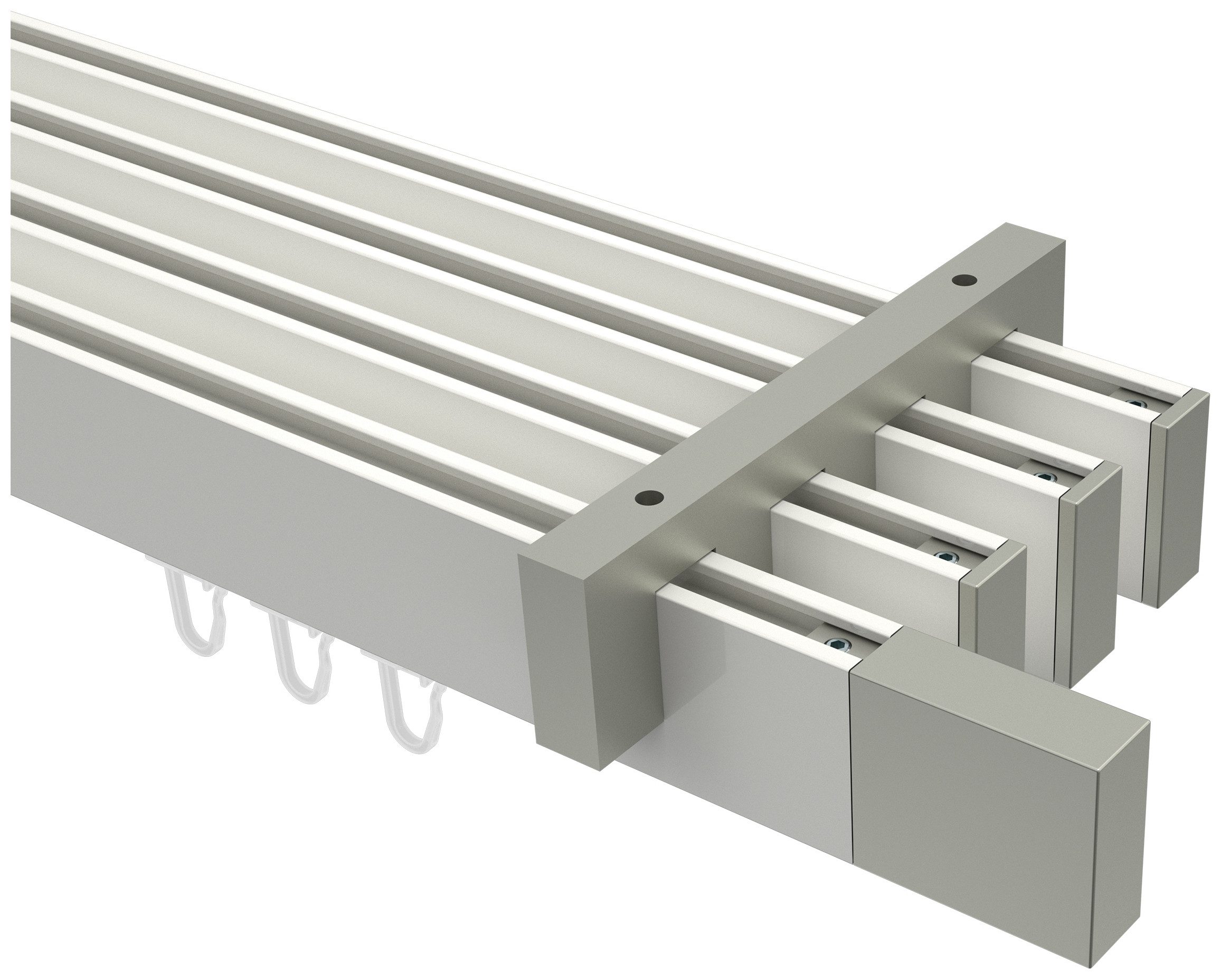 INTERDECO Innenlaufschiene Smartline Lox, 4-läufig, Fixmaß, kürzbar, Deckenmontage, Aluminium, Weiß / Edelstahl-Optik / Bicolor, 14x35