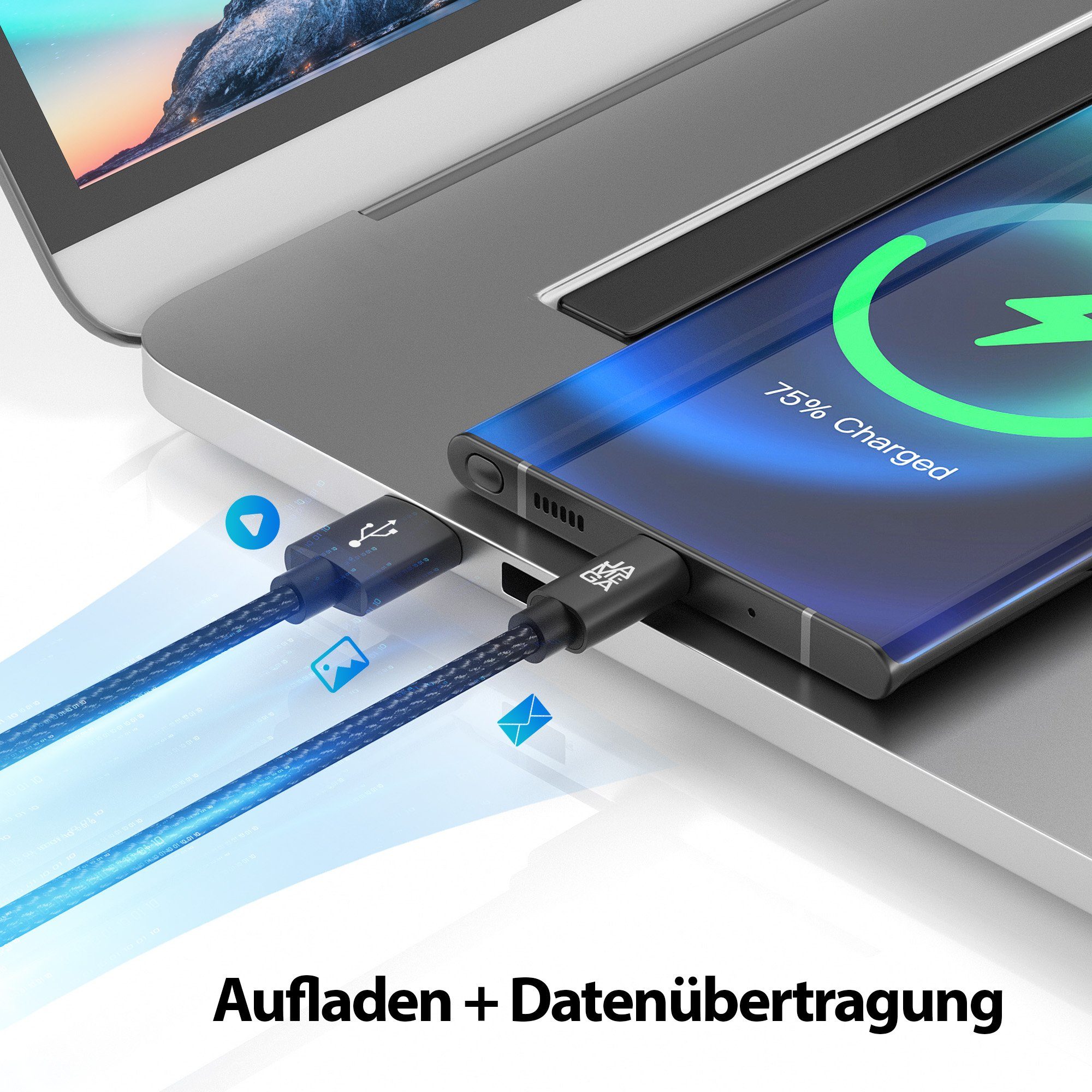 JAMEGA USB-C Datenkabel Ladekabel für Samsung Apple iPhone Huawei Xiaomi uvm. USB-Kabel, (200 cm) – Bild 3 von 5