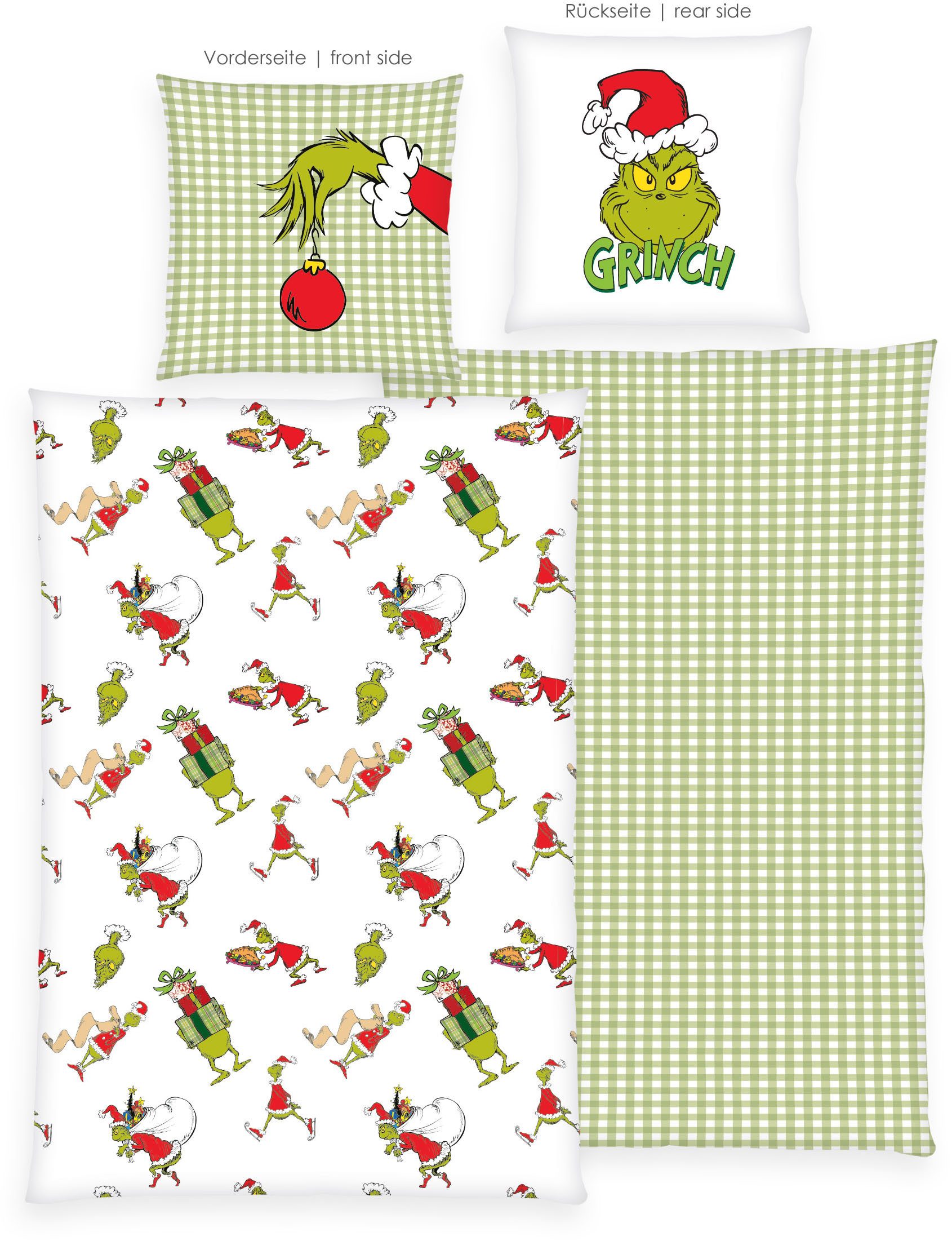 The Grinch Wendebettwäsche Grinch, Renforcé, 2 teilig, mit niedlichem Allover-Motiv