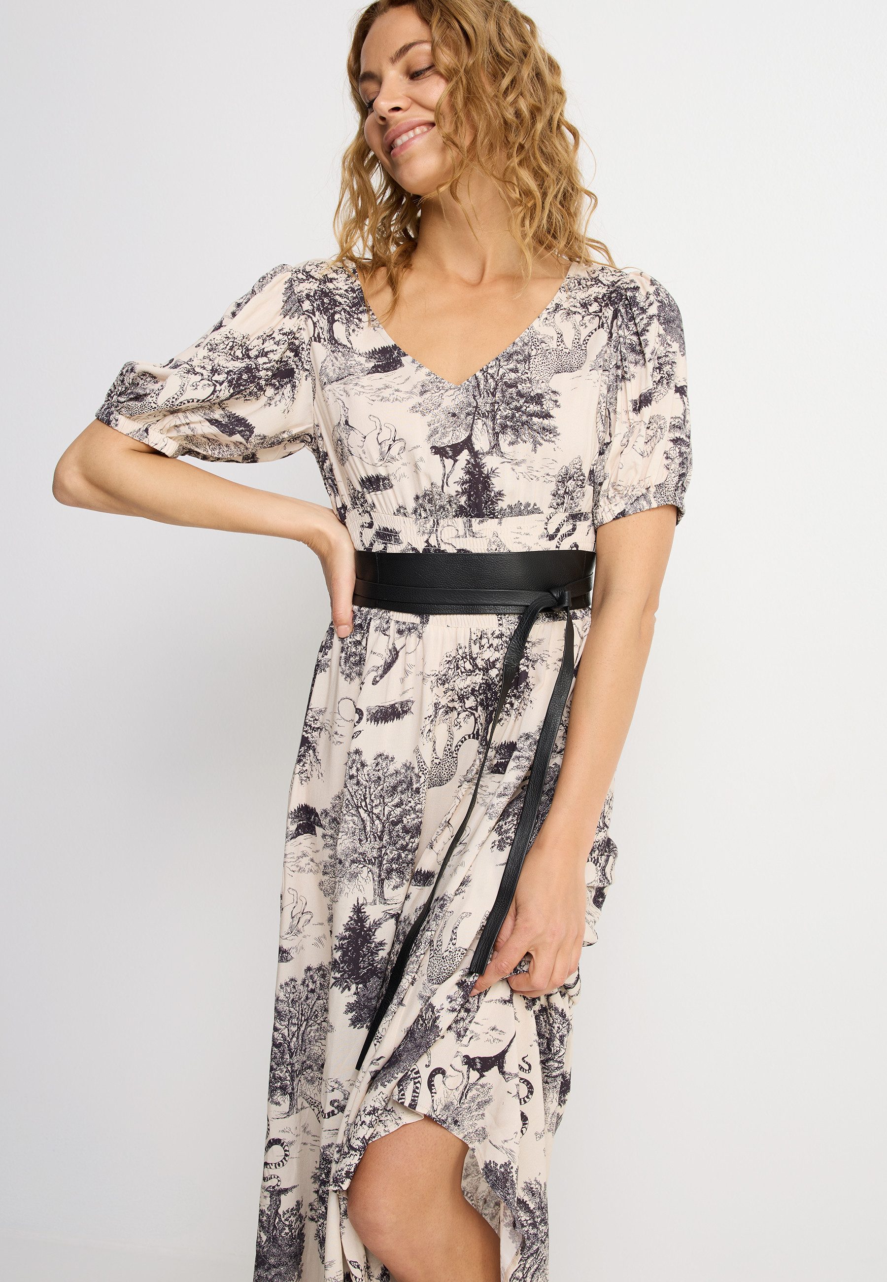 LASCANA Maxikleid mit Alloverdruck und V-Ausschnitt, Sommerkleid, Strandkleid