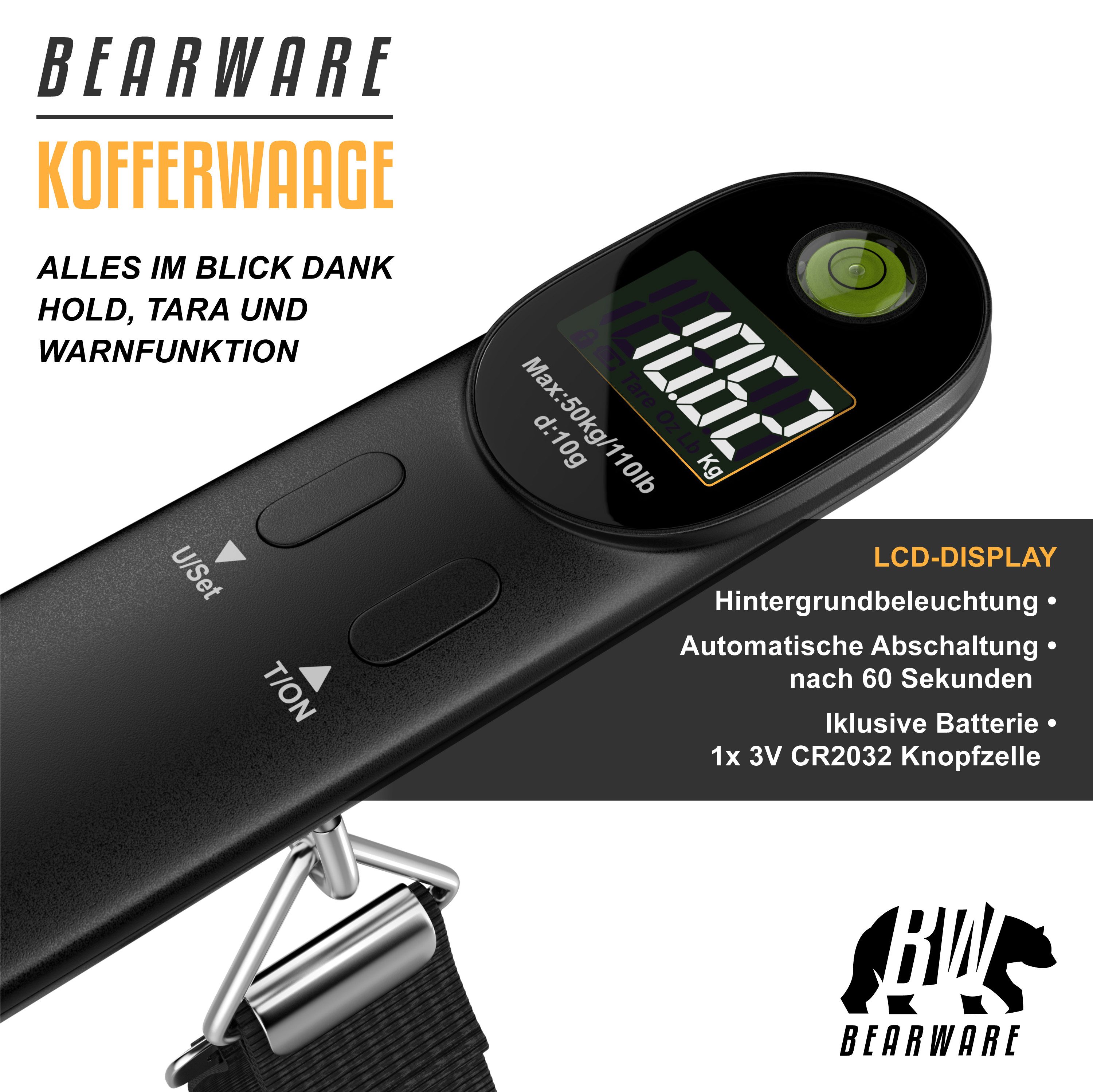 BEARWARE Kofferwaage digital mit Haken & Wiegeband, bis zu 50 kg, für Reisen, Gepäckwaage, Tragkraft 50 kg, (1-tlg), Hängewaage, Reisewaage, 10g genau, Wasserwa – Bild 5 von 5