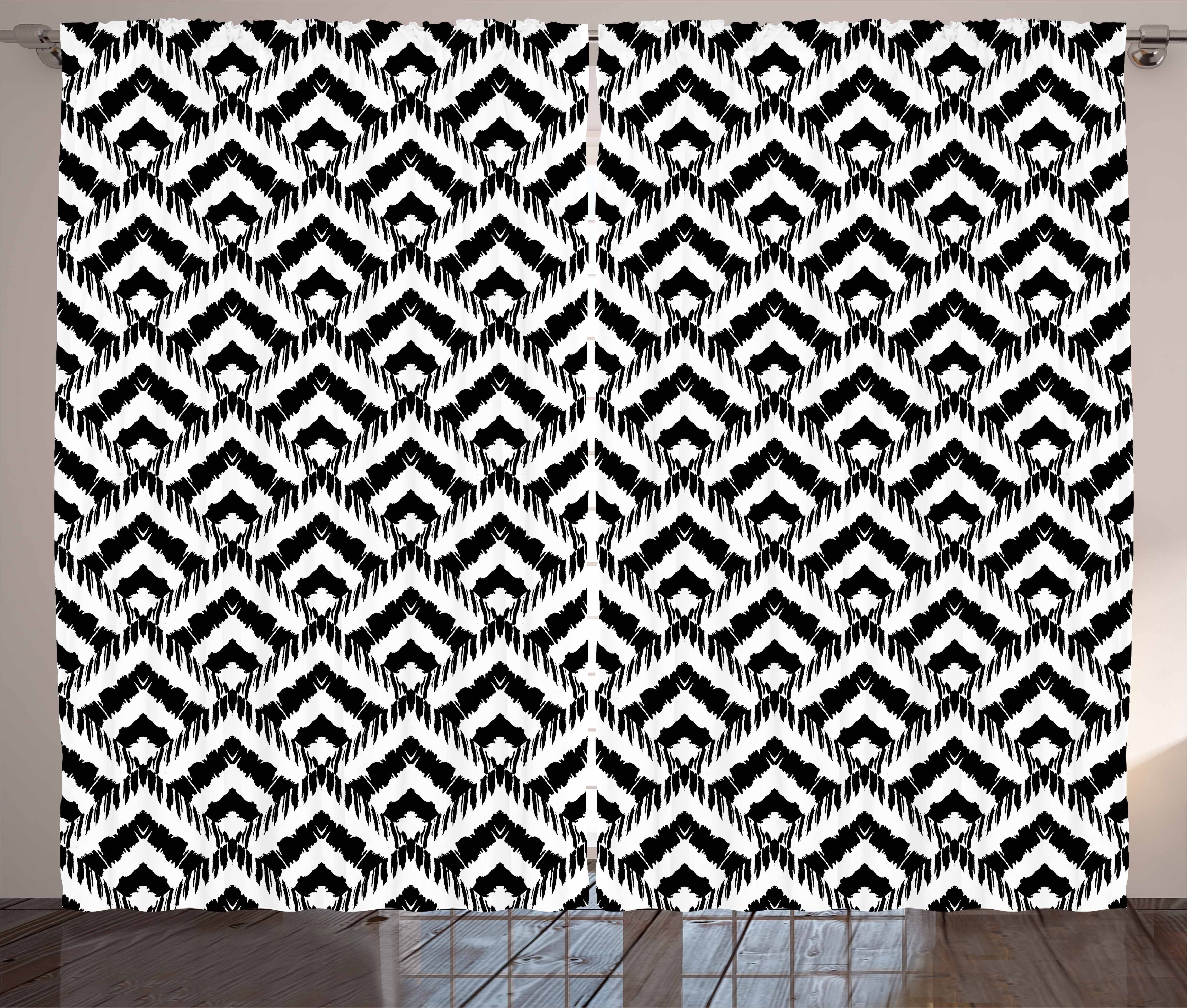 Gardine Schlafzimmer Kräuselband Vorhang mit Schlaufen weiß Abakuhaus, Schwarz und und Haken, Chevron-Linien