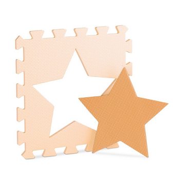 relaxdays Spielmatte 18 x Puzzlematte Sterne orange-beige