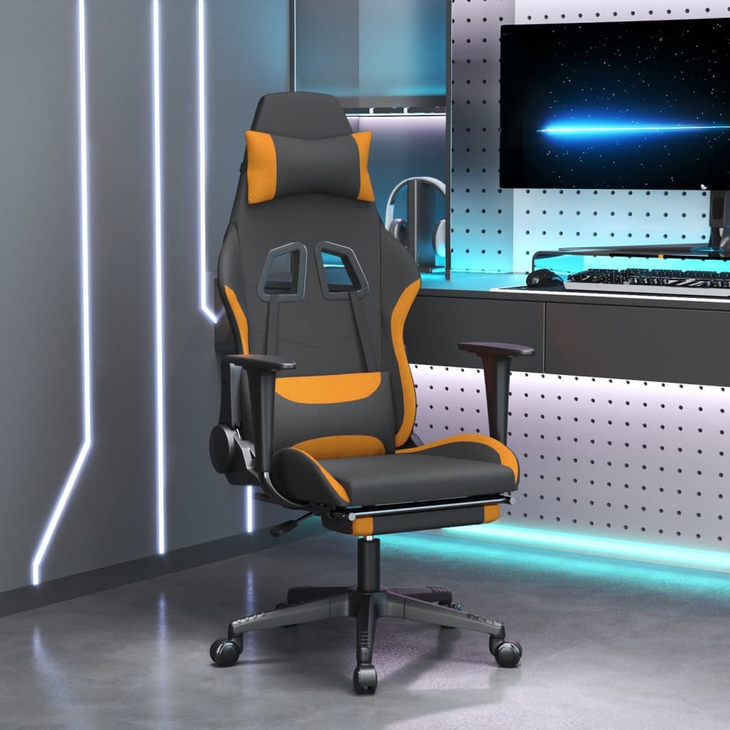 vidaXL Gaming-Stuhl, Gamer Stuhl mit Massage & Fußstütze Schwarz und Orange Stoff
