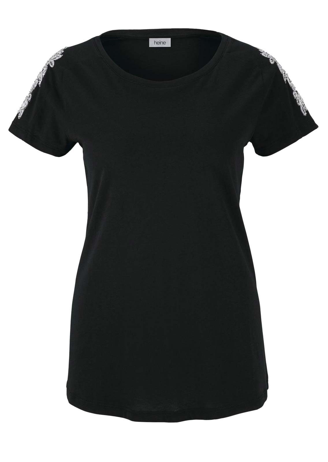 heine T-Shirt Heine Damen Jerseyshirt mit Pailletten-Stickerei, schwarz