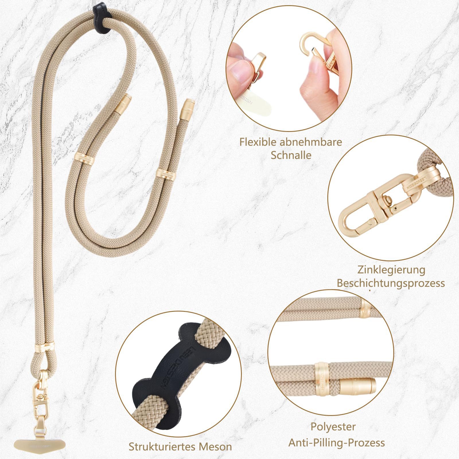 Coonoor Handykette Universal zum Umhängen, Handy Lanyard, Stabil Handyband, mit Kordel Smartphonekette für Holiday, Outdoor, Reise – Bild 3 von 5