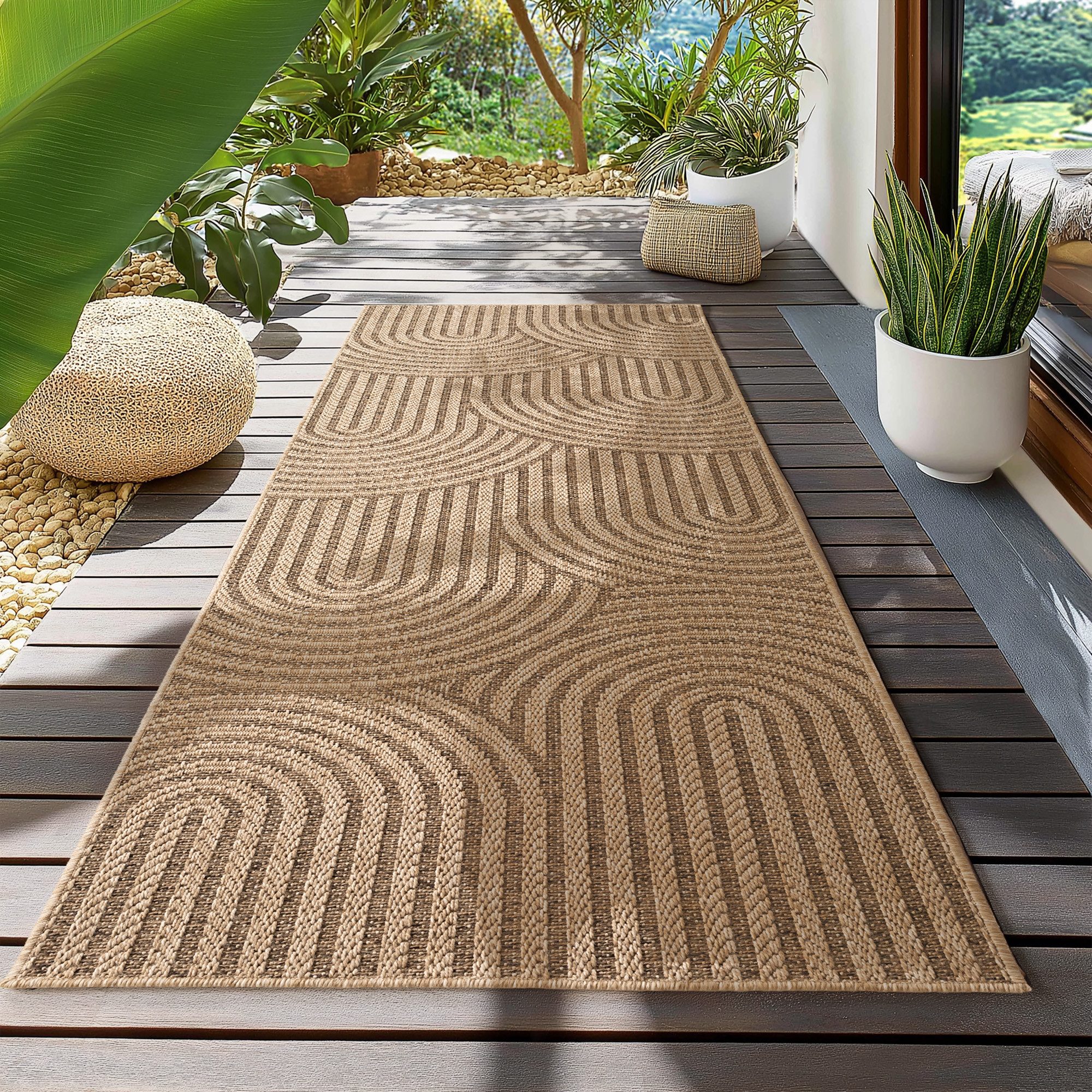 Teppium Teppich Natürlicher Jute-Optik Outdoor-Stil, Rechteckig, Höhe: 5 mm, Indoor Outdoor Teppich Wetterfest 3D Optik Wohnzimmer Küchen Terrasse