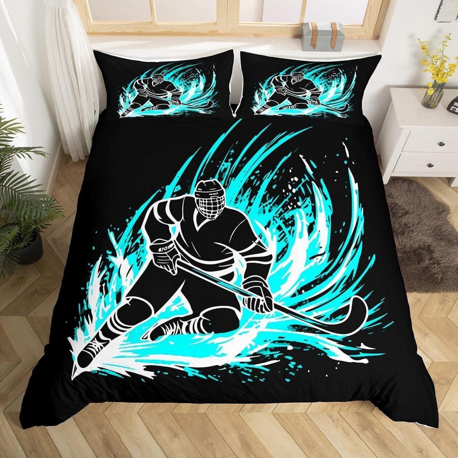 LuxusKollektion Jugendbettwäsche Bettwäsche Set Eishockey 135x200cm Mikrofaser Mehrfarbig