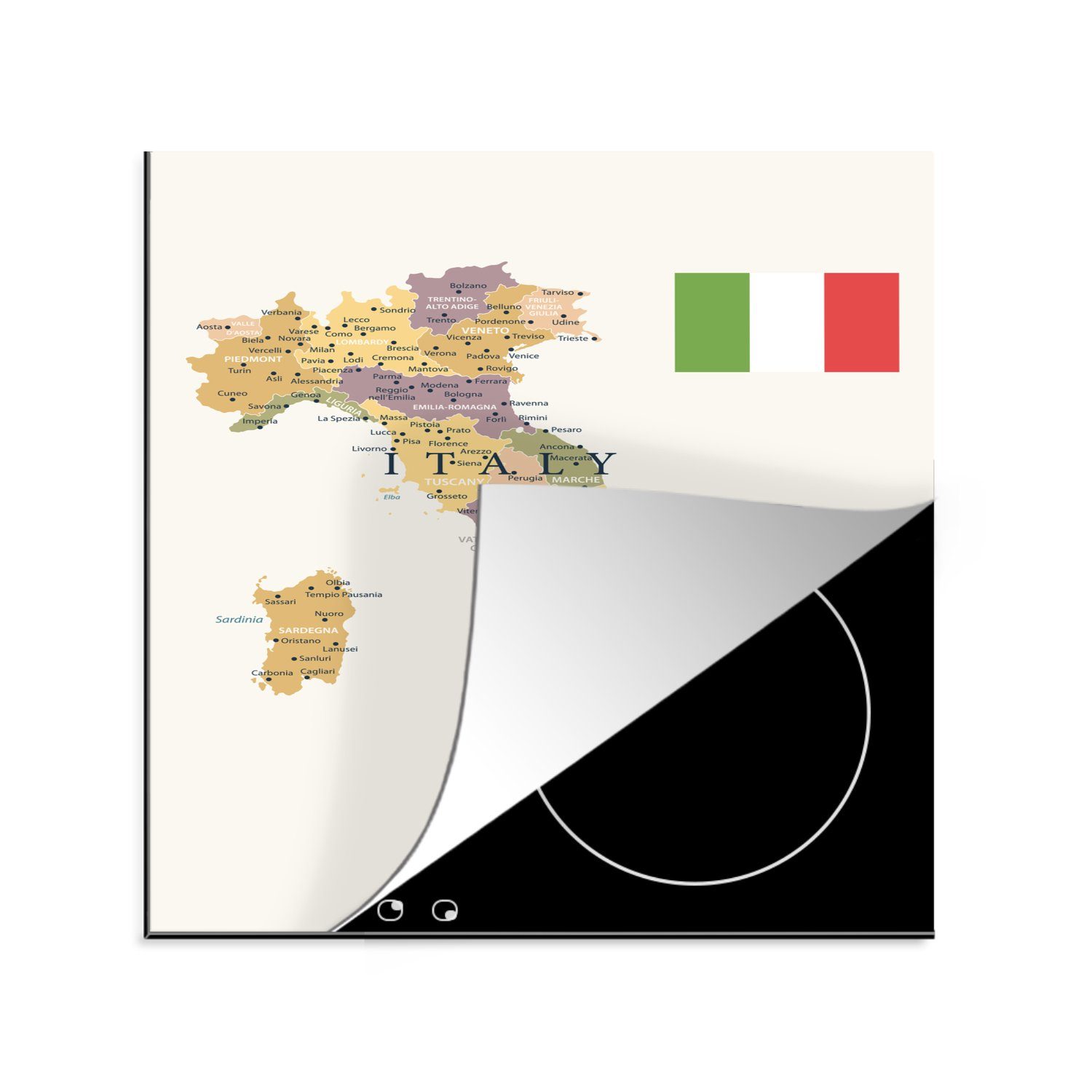 MuchoWow Herdblende-/Abdeckplatte Karte von (1 cm, für Ceranfeldabdeckung, 78x78 tlg), küche Arbeitsplatte Italien, Vinyl