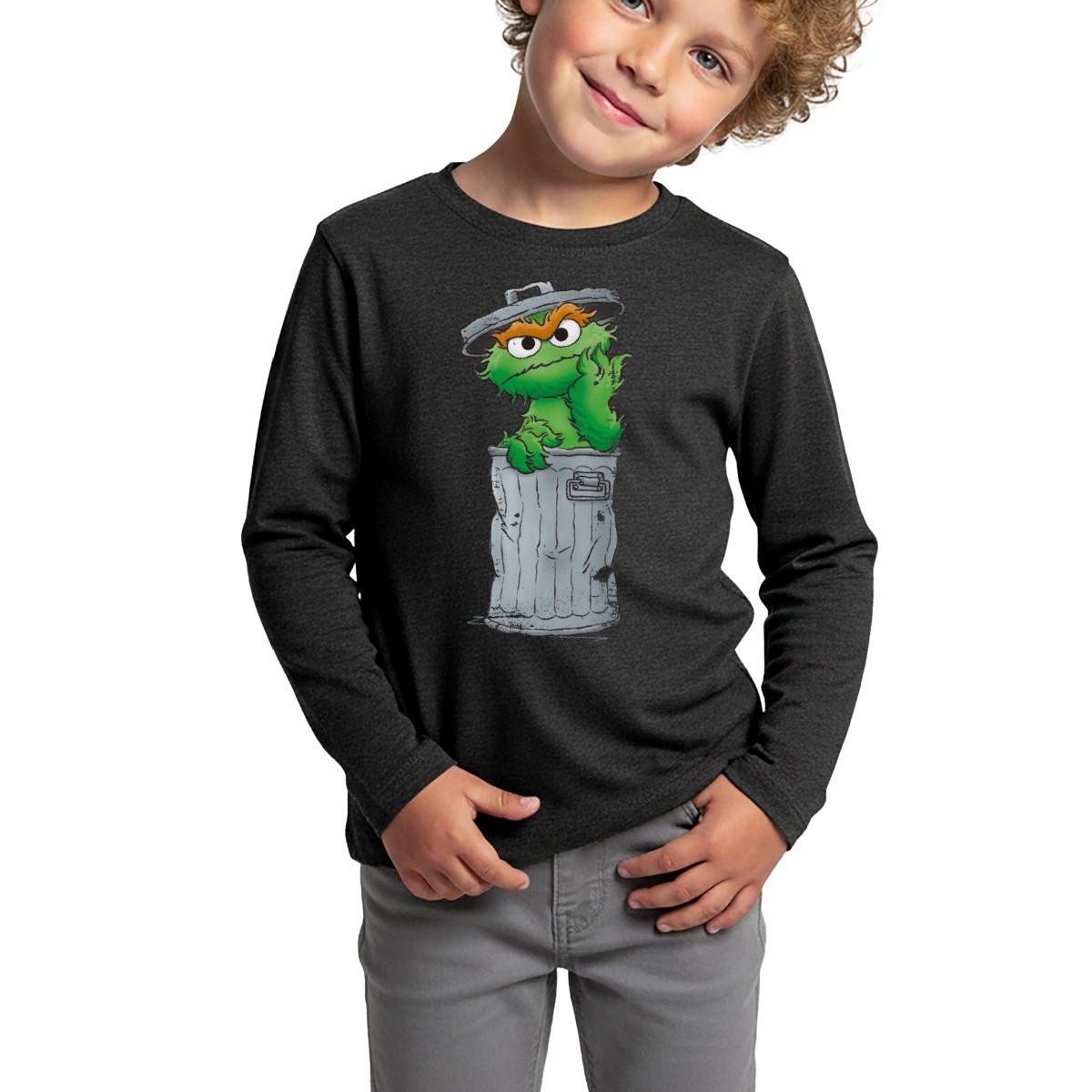 T-Shirt Sesamstraße Oscar Mülltonne Kinder Premium Langarmshirt