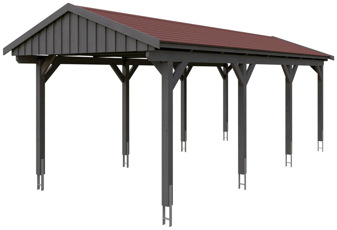 Thumbnail - Skanholz Einzelcarport Fichtelberg, BxT: 317x808 cm, 273 cm Einfahrtshöhe, mit roten Schindeln