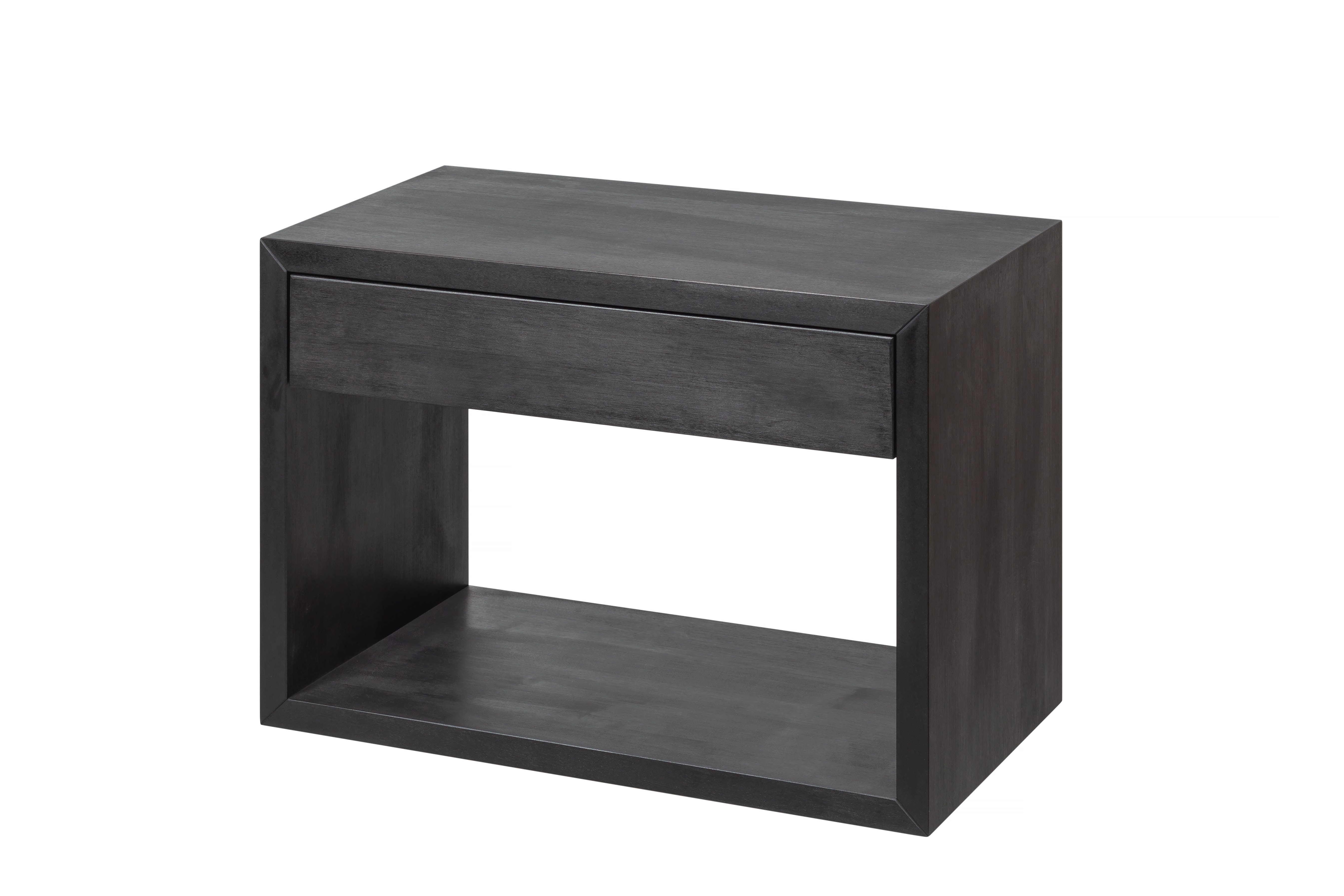Woodek Design Nachttisch HUGO, breite Nachtkommode, grifflos und minimalistisch (Ablagetisch aus schwarzer Buche, 1-St., funktionaler Beistelltisch), skandinavisches Wandregal