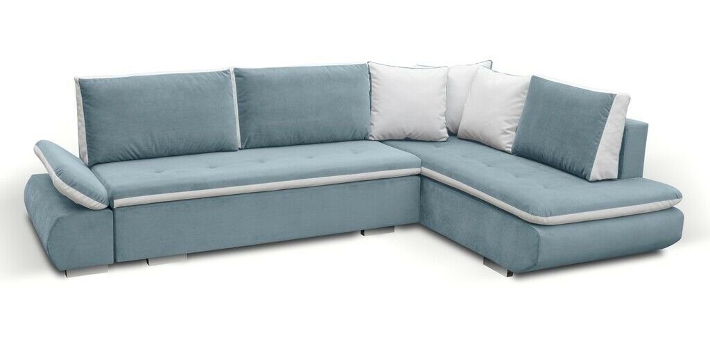 JVmoebel Ecksofa Schlafsofas Sofa Couch Eck Sofas Garnitur Polster Ecke Stoff Neu, Mit Bettfunktion Blau/Weiß