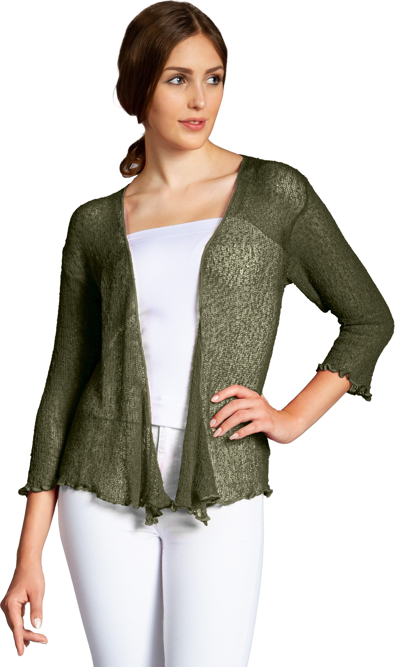 Caspar Strickjacke STJ022 angenehm leichter Damen Sommer Bolero mit 3/4 Arm