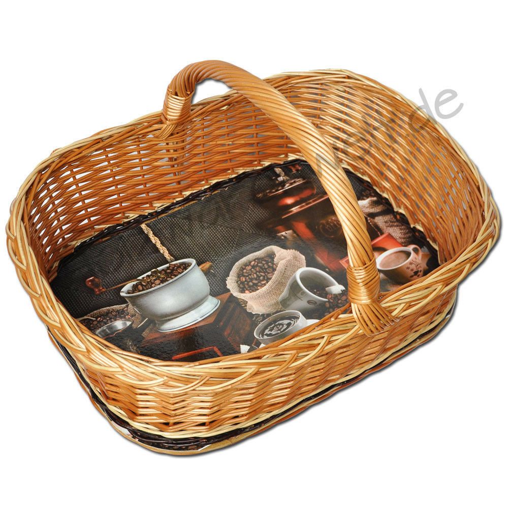 YULKA Flechtkorb Handgeflochtenes Großes Weidentablett, Serviertablett mit Griffen, Frühstückstablett mit Stoffeinlage