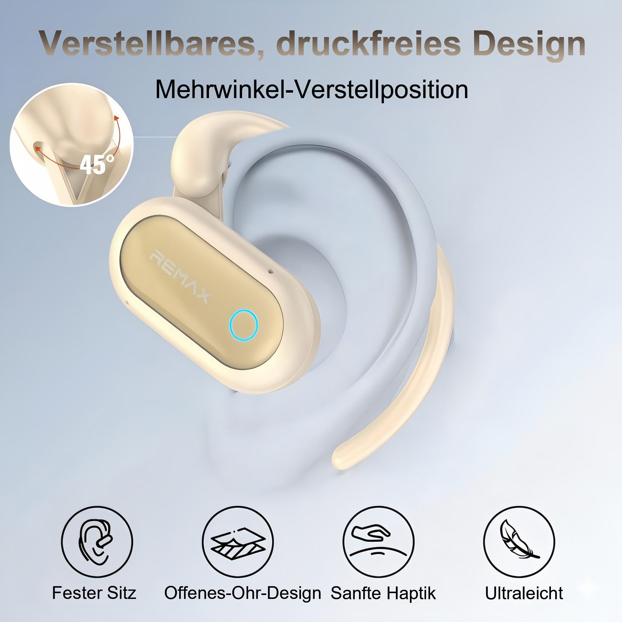 poweradd pro Bluetooth 6.0 Kopfhörer mit Mikrofon,verstellbare Ohrbügel, Open-Ear-Kopfhörer (Air-Conduction Ohrhörer mit ENC-Anrufen, LED-Display & IPX7-Schutz)
