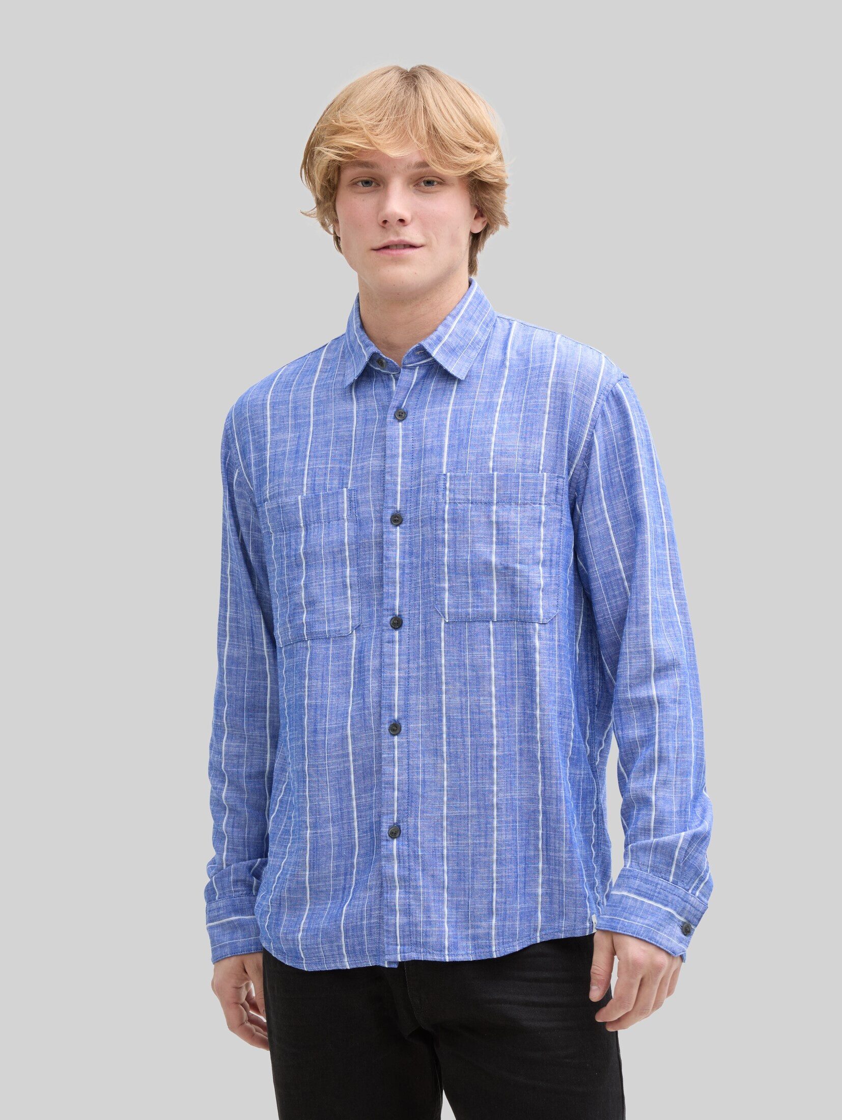 TOM TAILOR Denim Langarmhemd Blusen & Shirts Relaxed Fit Hemd mit Leinenanteil