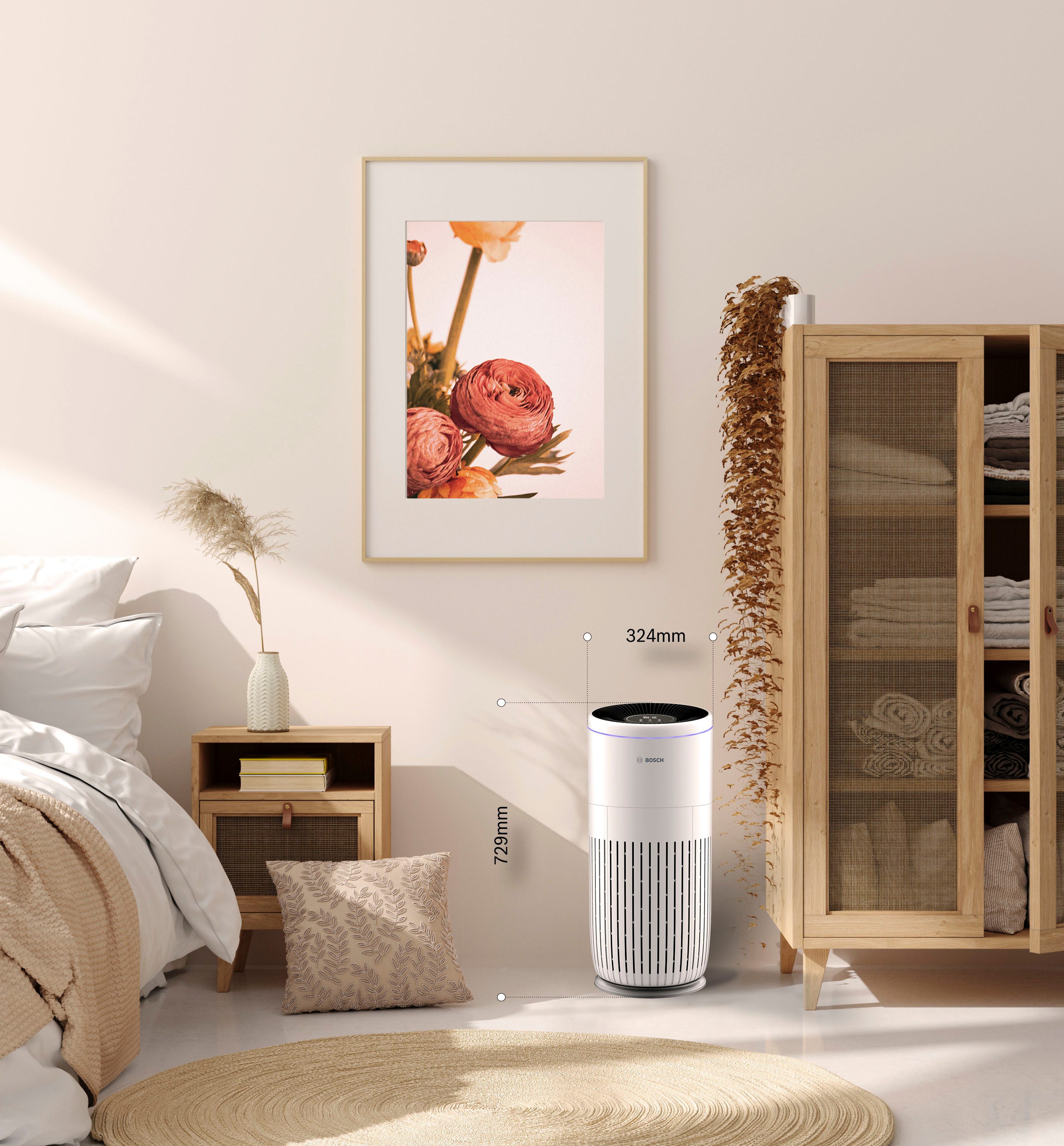 BOSCH Luftreiniger Air 6000i, leistungsstark und mit App-Steuerung, für 125 m² Räume, mit 4-in-1 Luftfilter und Temperatur- und Luftfeuchtigkeits-Sensor