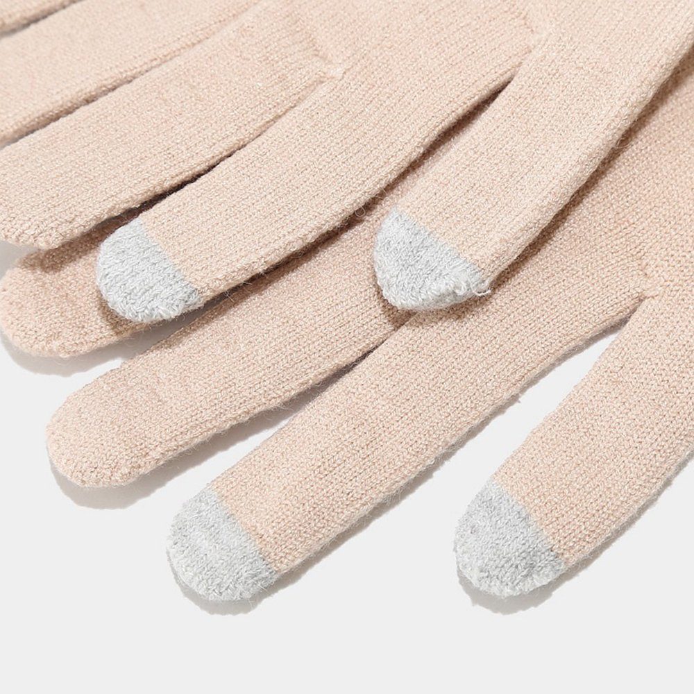 Wolle 1 GelldG Handschuh in Strickhandschuhe khaki Winter Sets Mütze, Damen 3 & Schal