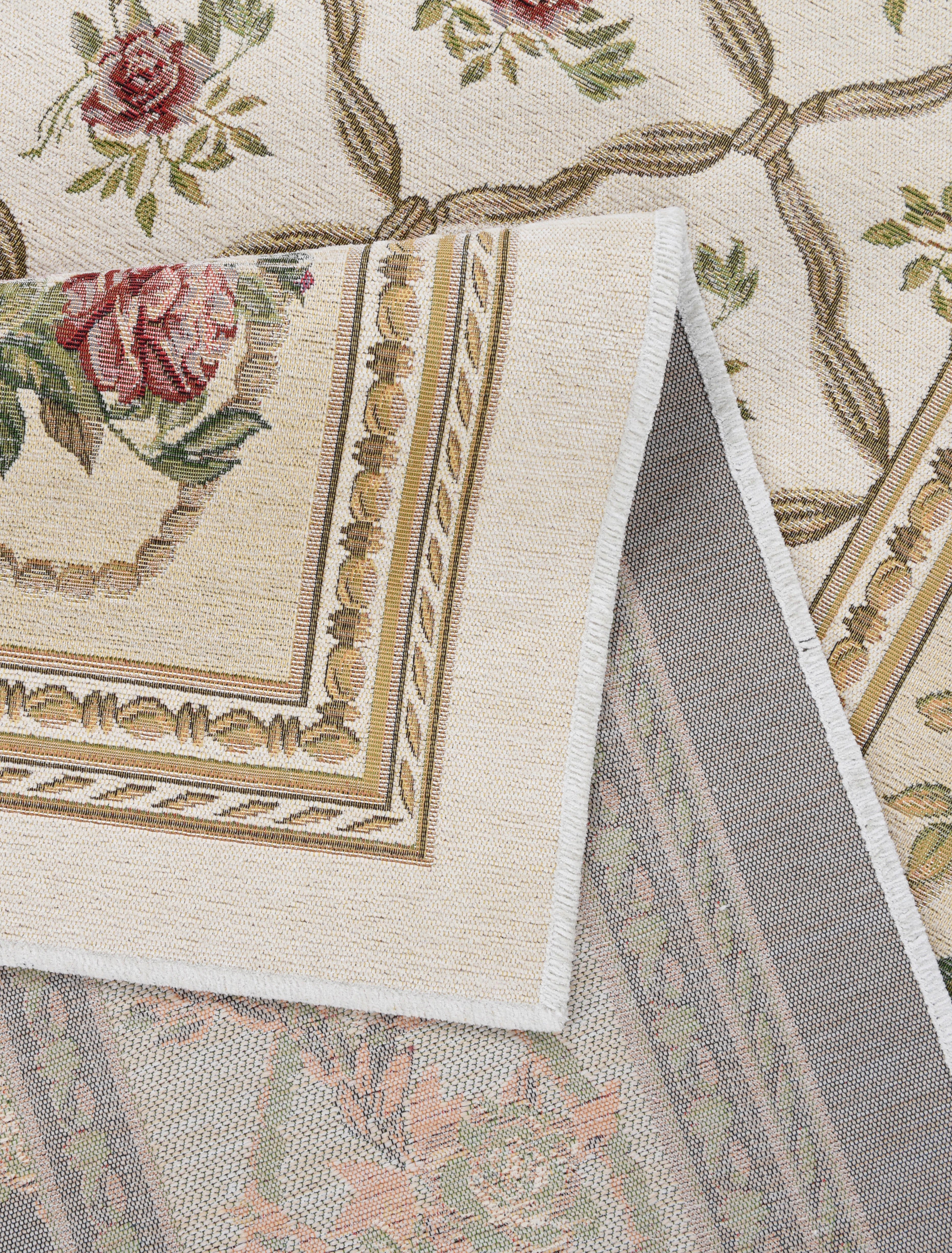 THEKO Teppich Flomi Rose Garden, rechteckig, Höhe: 4 mm, Flachgewebe, romatisch verspielt, mit Bordüre