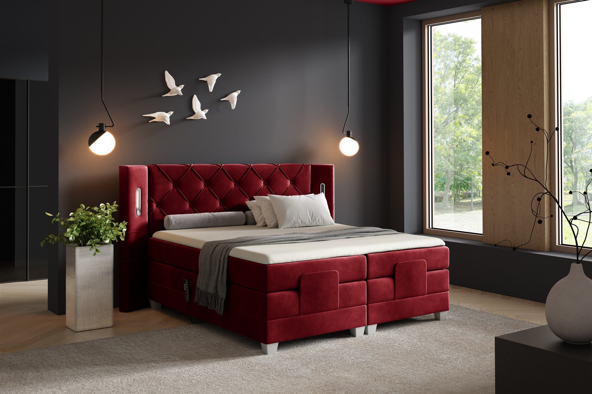 Fun Möbel Boxspringbett Schlafzimmerbett STEVE Elektrisch in Stoff Fresh, Fuß- und Kopfteil elektrisch verstellbar, Ambientebeleuchtung