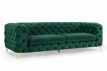 Casa Padrino Chesterfield-Sofa Chesterfield Sofa in Grün / Gold 240 x 97 x H. 73cm - Designer Chesterfield Sofa