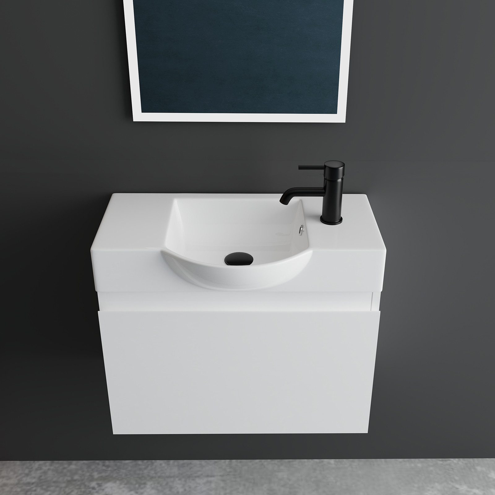 Alpenberger Badmöbel-Set Waschbecken mit Unterschrank 55 cm Breit, (Badezimmermöbel Waschtisch, Badschrank Schmal), Waschbeckenunterschrank mit Softclose