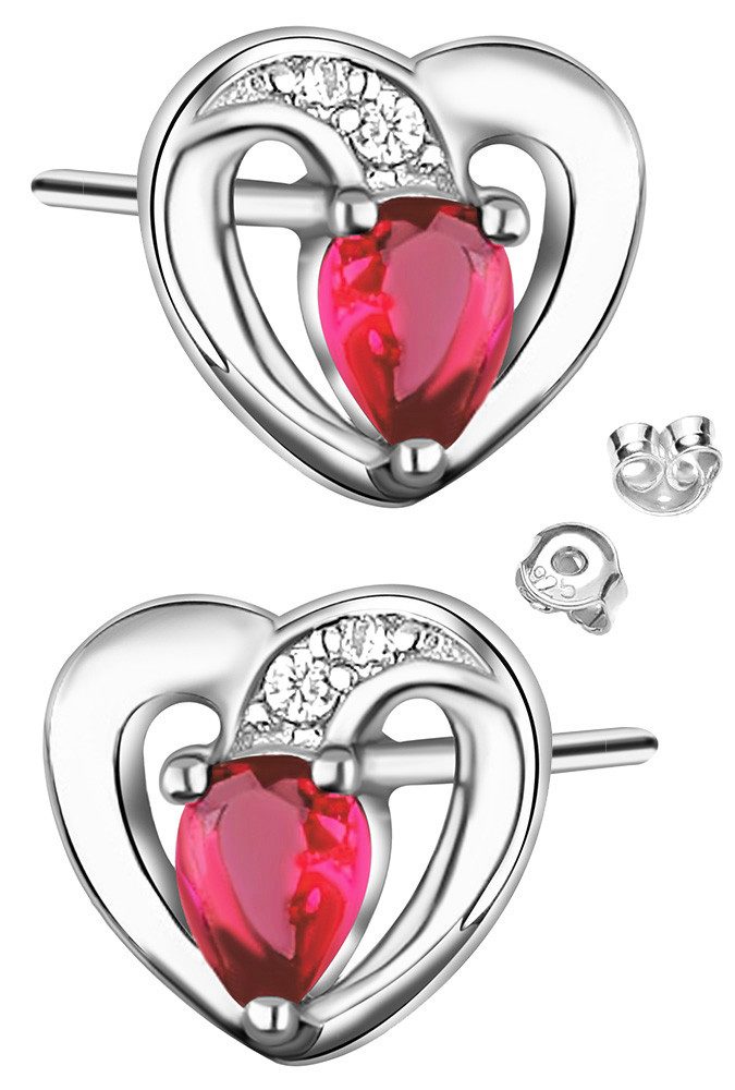 Limana Paar Ohrstecker Ohrringe 925 Silber Herz Herzohrringe Schmuck für Damen Frauen rot (inkl. Schmuckbox), Geschenk Valentinstag Jahrestag Weihnachten Geburtstag Muttertag