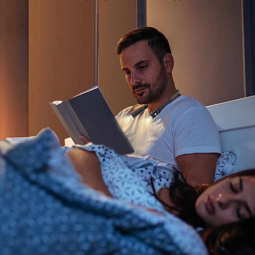 Merry 2024 LED Leselampe LED Hals Leselampe Buch,Hals-Leseleuchte,Leselichter,Wiederaufladbar, Perfekt zum Lesen,Stricken,Reparieren