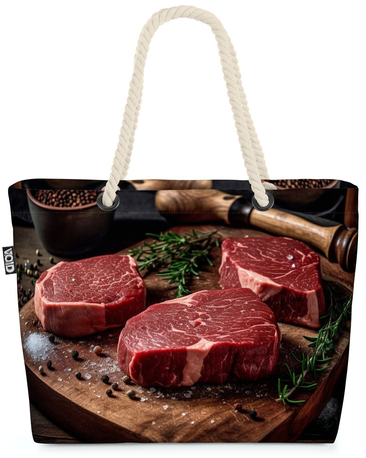 VOID Strandtasche (1-tlg), Steak Grillen Raw Beef Rindfleisch Kochen Grillfest Fett kg steak fri