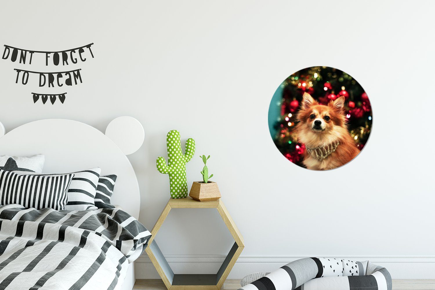 Wandsticker Weihnachten (1 Rund, für Tapetenaufkleber, zu Wohnzimmer MuchoWow Tapetenkreis Kinderzimmer, Hund St),