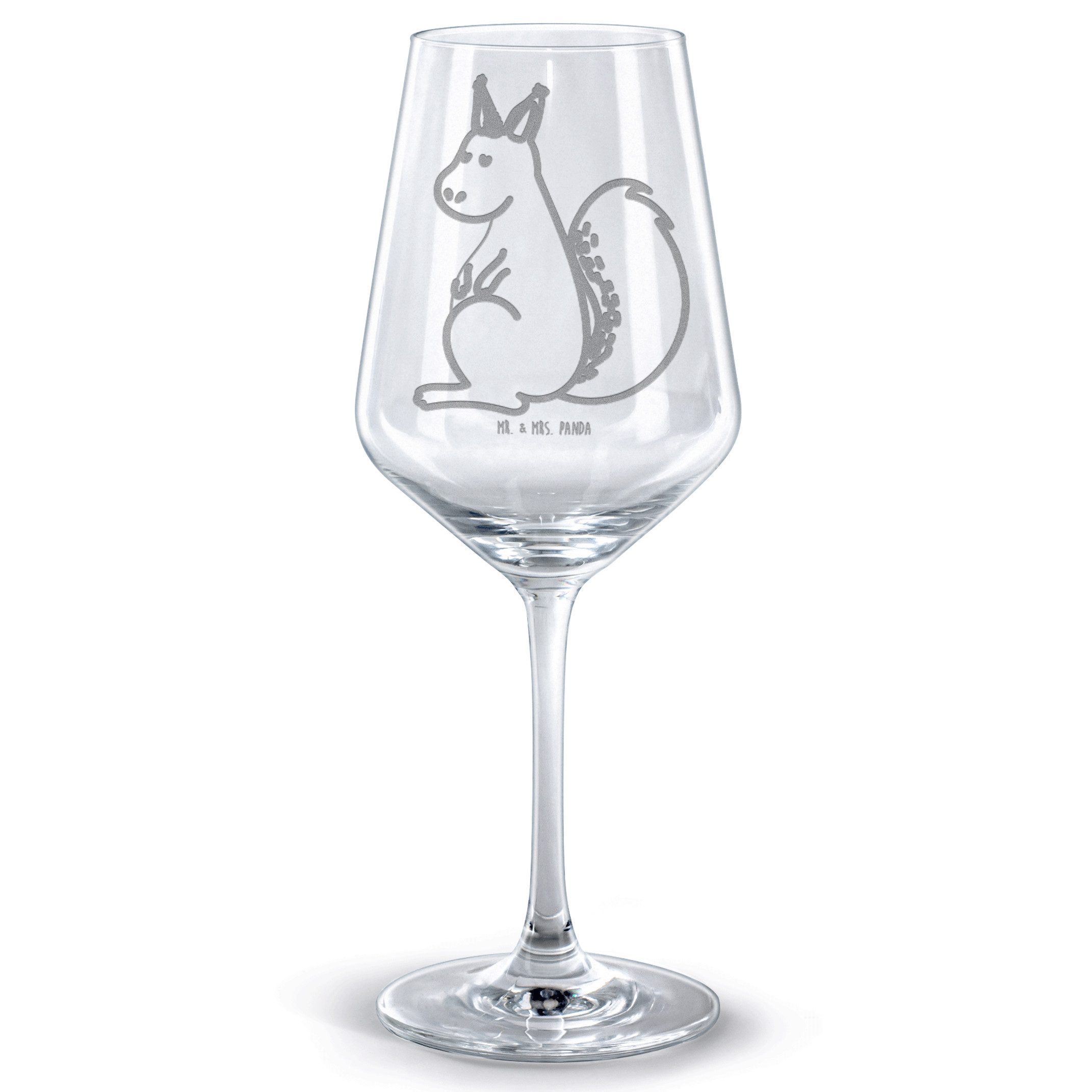 Mr. & Mrs. Panda Rotweinglas Einhorn Glauben - Transparent - Geschenk, Spülmaschinenfeste Weingläs, Premium Glas, Feine Lasergravur