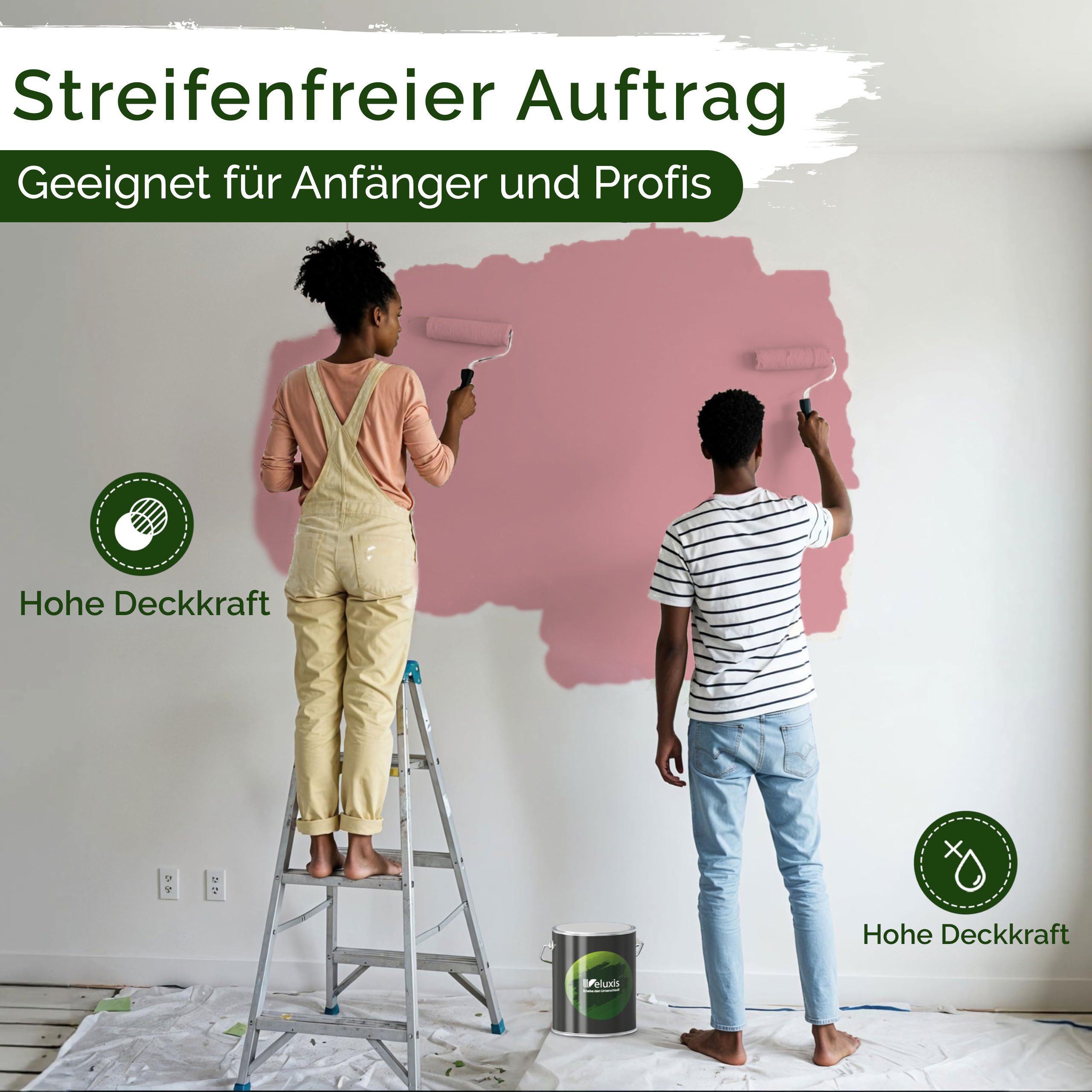 Veluxis Wandfarbe Veluxis® Edle Wandfarbe, für den Innenraum - Deckkraft-Klasse 1, Streifenfrei & tropfarm