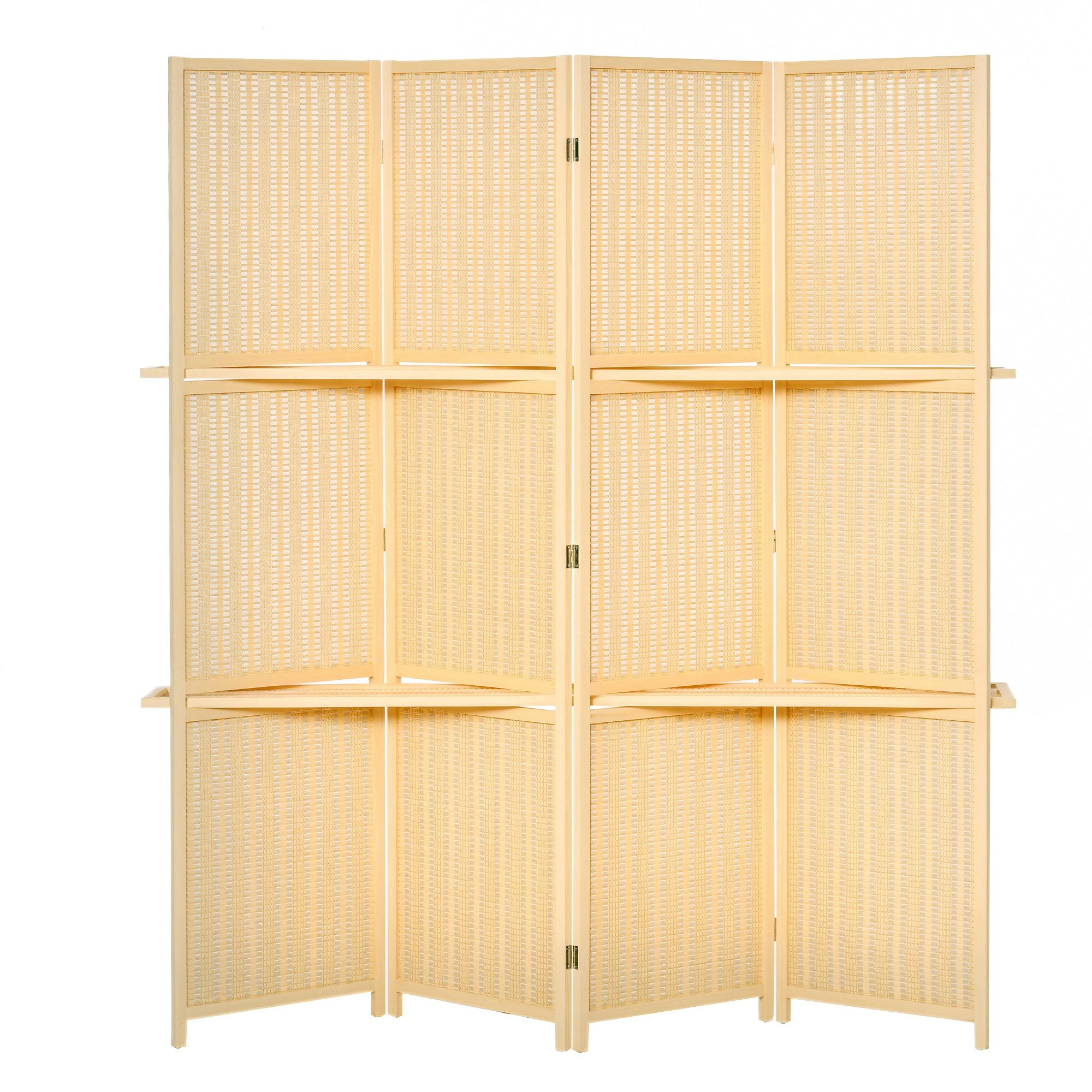 HOMCOM Paravent 4-teilig Raumtrenner aus Bambus Kiefernholz (Raumteiler, 1 günstig online kaufen