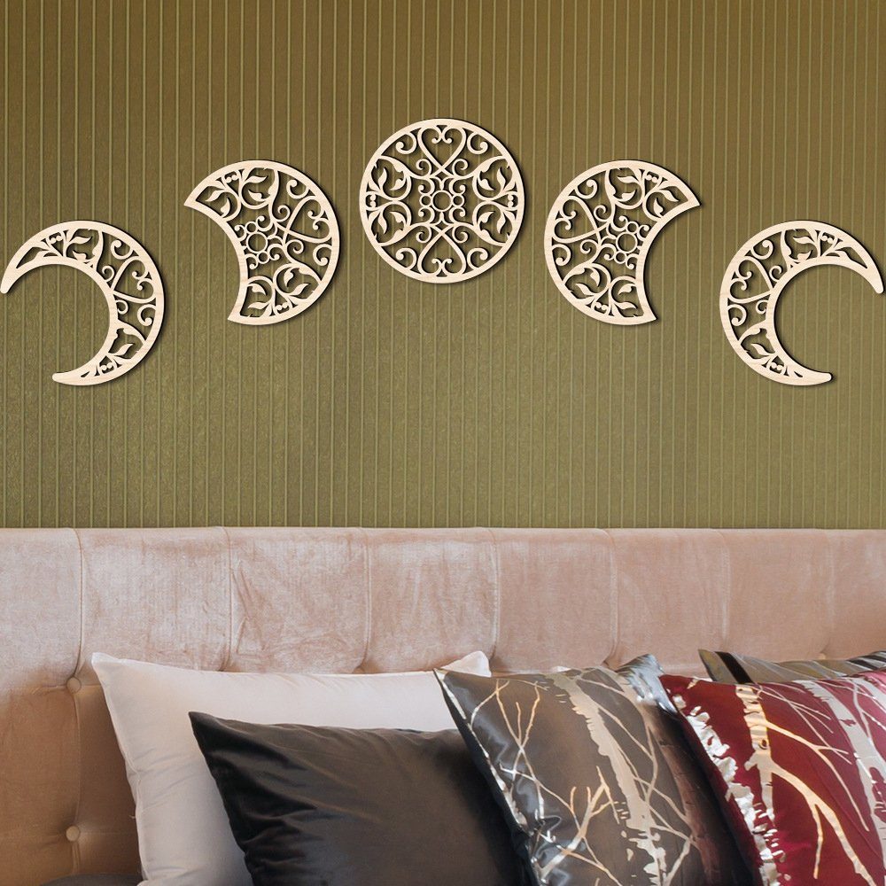 Exquilnova Boho Wand Deko Set - 6-teilige Holz Dekoration Für Wohnzimmer & Garten