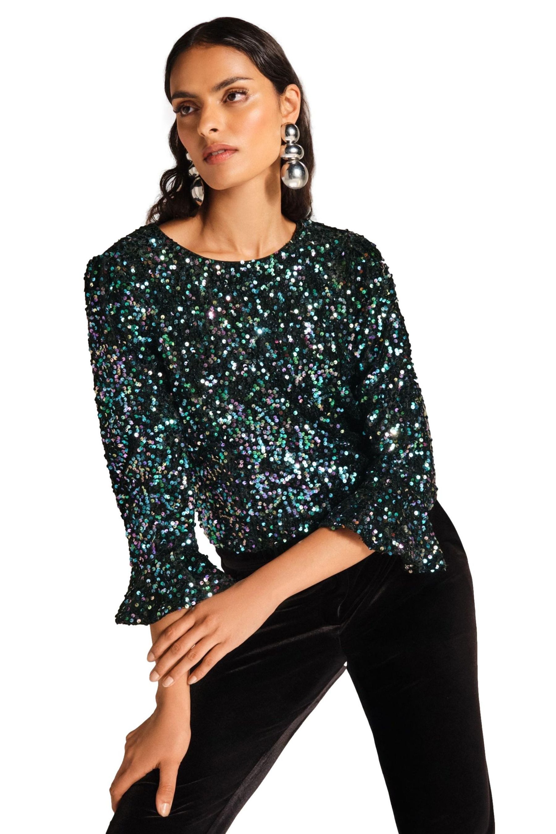 Paillettenshirt Love & Roses Top mit Pailletten, Petite