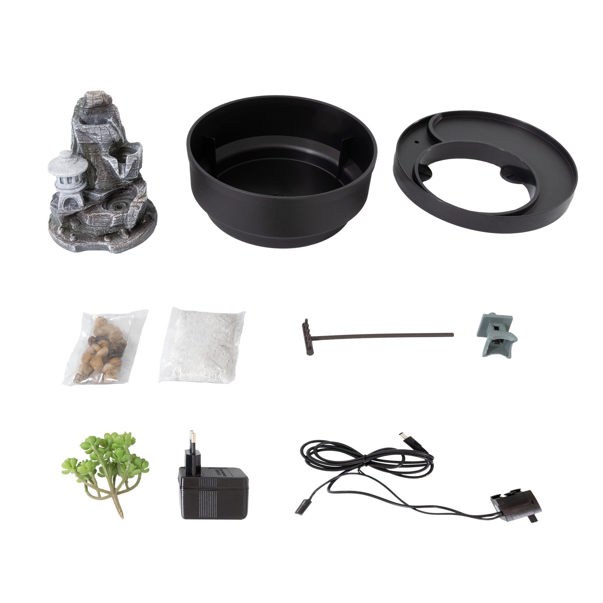 Lemodo Zimmerbrunnen Tischbrunnen mit Zen-Garten, Pumpe mit LED-Beleuchtung günstig online kaufen