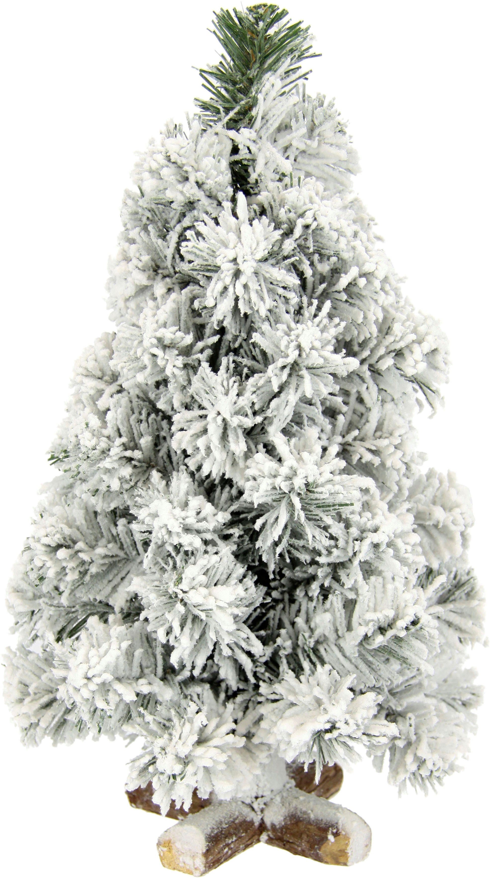 I.GE.A. Dekobaum Weihnachtsdeko, Weihnachtsbaum (1 St), Tannenbaum auf Holzfuß mit Kunstschnee 38 cm