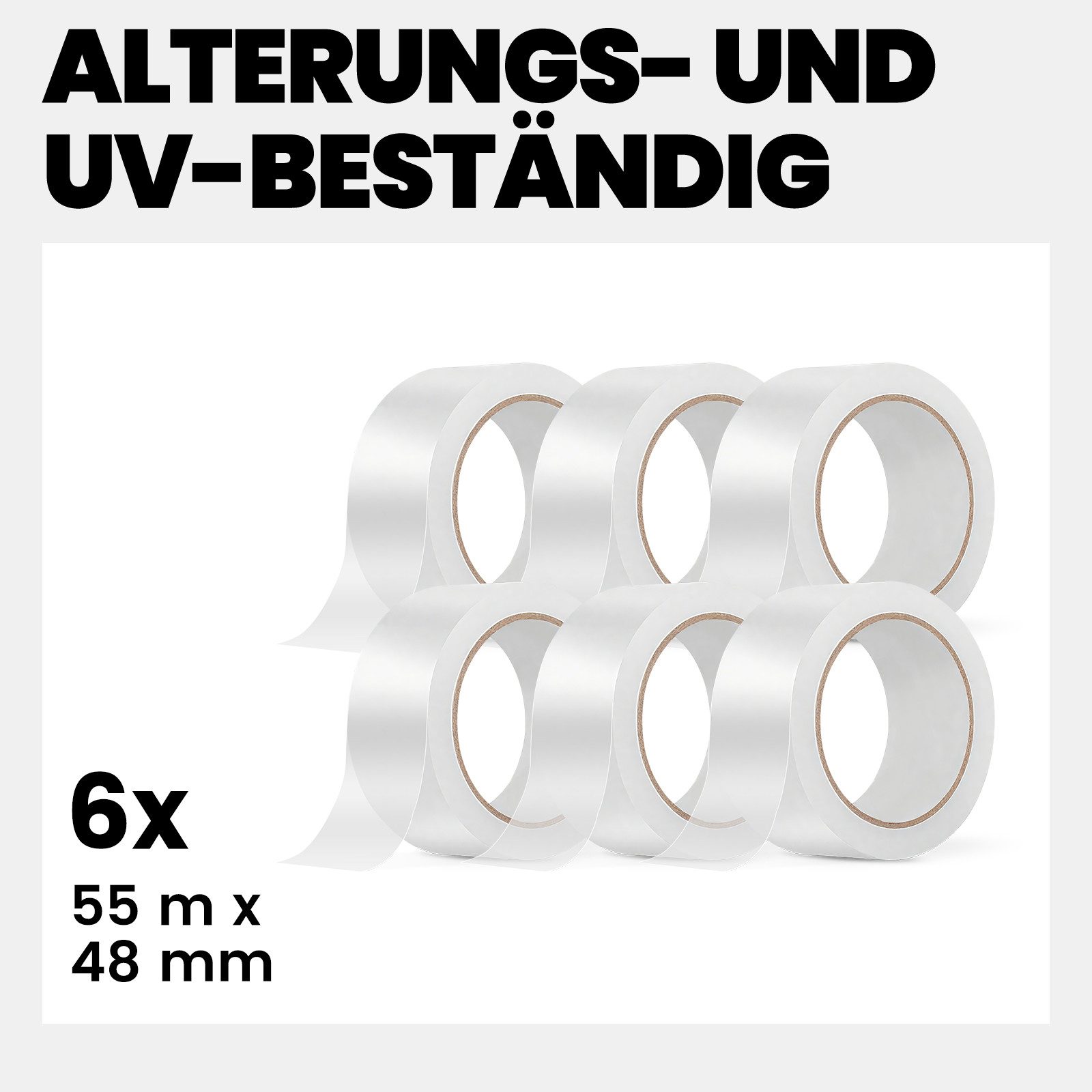 Bundviel Klebeband Paketklebeband 6-96 Rollen 48mm x 55m Packband Klebeband (Set, 6-St) Paketklebeband - leises und sauberes Verpacken