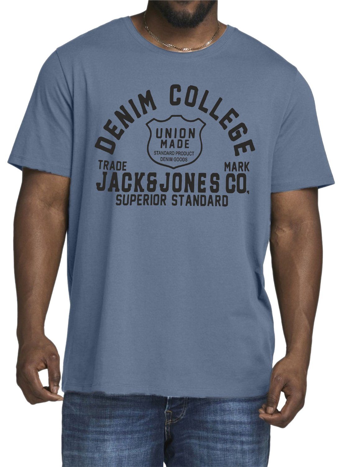 Jack & in Pack-06 Jones Baumwolle (2er-Pack) Print-Shirt aus Unifarben,