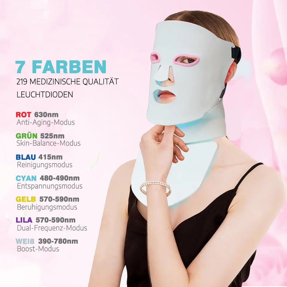 COOL-i Kosmetikbehandlungsgerät, Halsmaske ® Gesichts-und 7 Farben LED-Maskenlichttherapie,